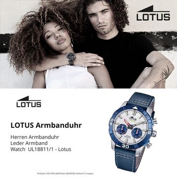 Lotus Chronograph Lotus Herrenuhr Leder blau Lotus Classic, (Chronograph), Herren Armbanduhr rund, groß (ca. 45mm), Edelstahl