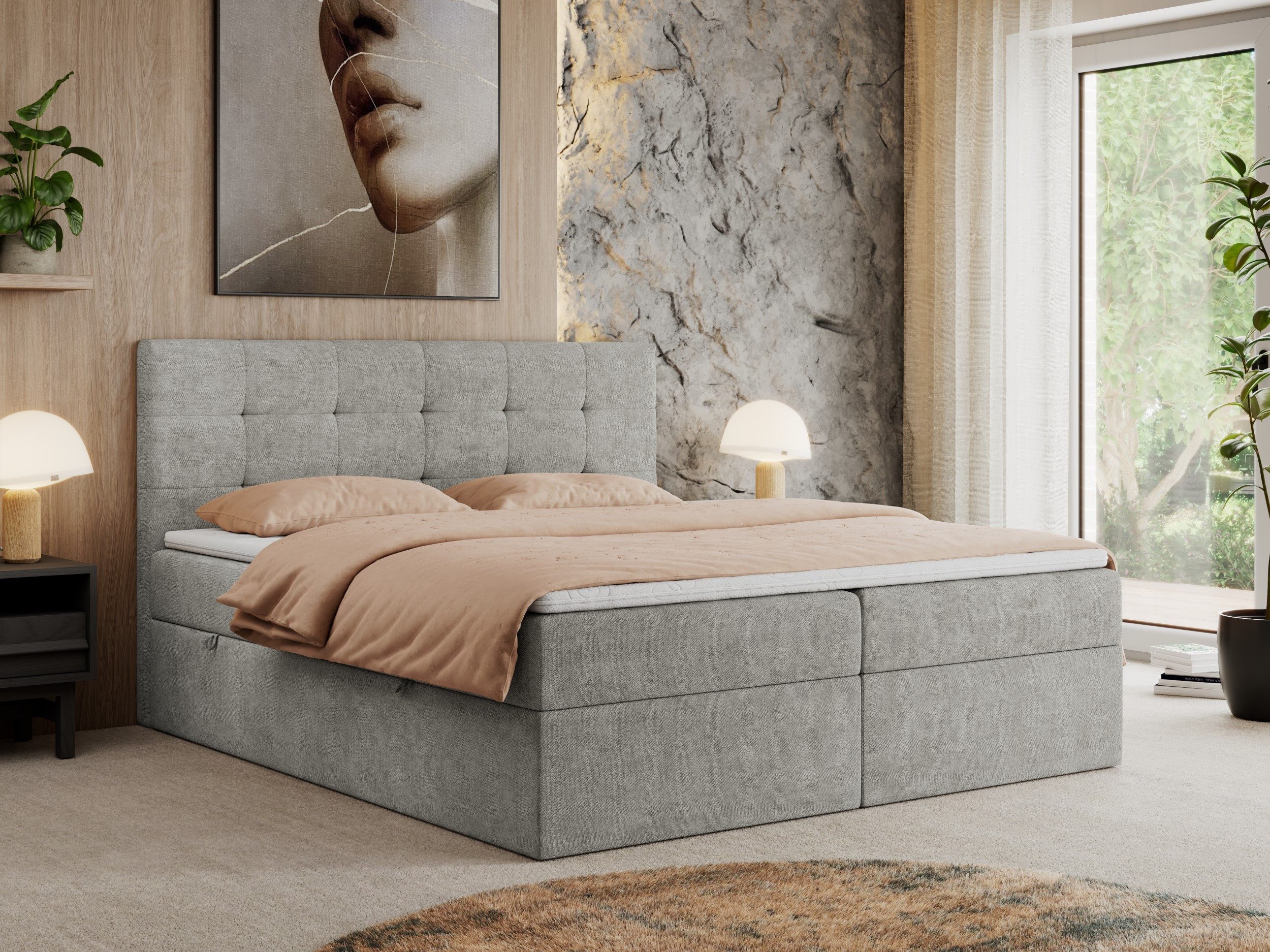 MKS MÖBEL Boxspringbett CENTOS (Set, Packung, Gepolsterte Kopfstütze, T30-Schaum, Topper T25/Visco, Modern), Doppelbett, Multipocket-Matratzen, zwei Bettkästen