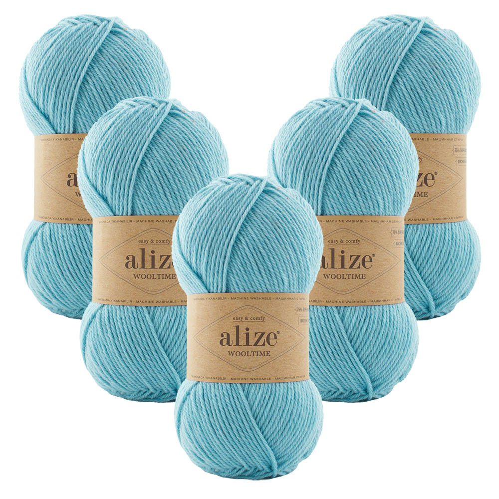 Alize 5 x ALIZE WOOLTIME 522 Mint Häkelwolle, 200 m, Reißfest,Yarn,Handstrickgarn,Strapazierfähig