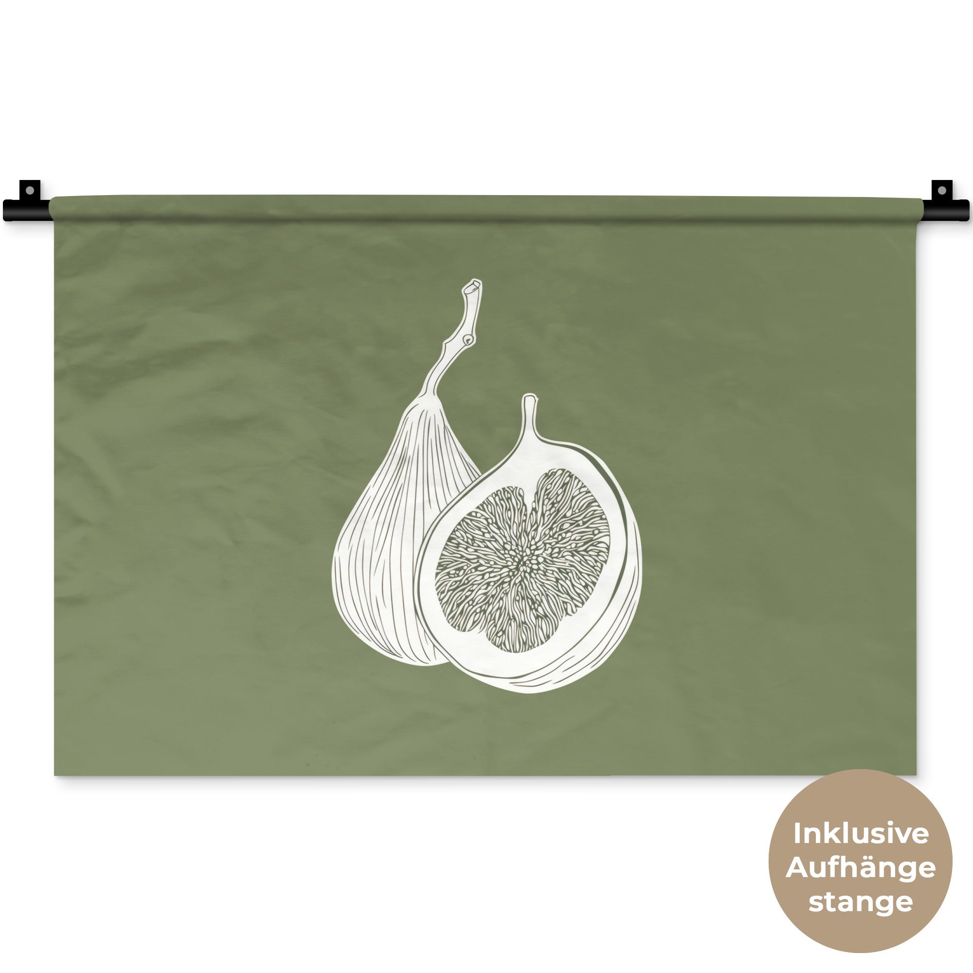 MuchoWow Wandteppich Feigen - Minimalistisch - Gezeichnet - Moosgrün, Rechteckig, Höhe: 3 mm, Wandteppich für Wohnzimmer, Schlafzimmer, 60x40 cm