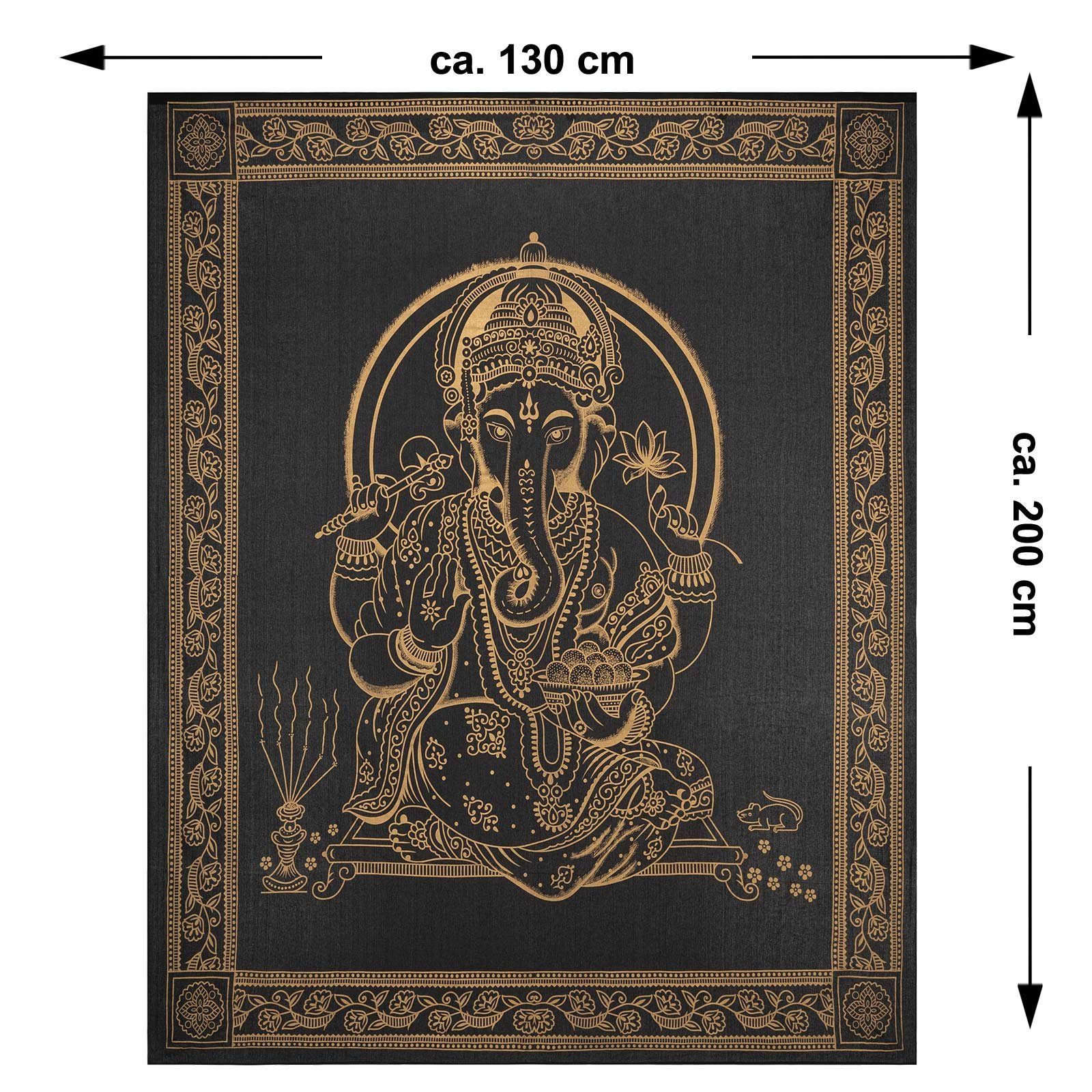 KUNST UND MAGIE Wandteppich Tagesdecke Wandbehang Dekotuch Lord Ganesha ca.200x135cm Wandteppich