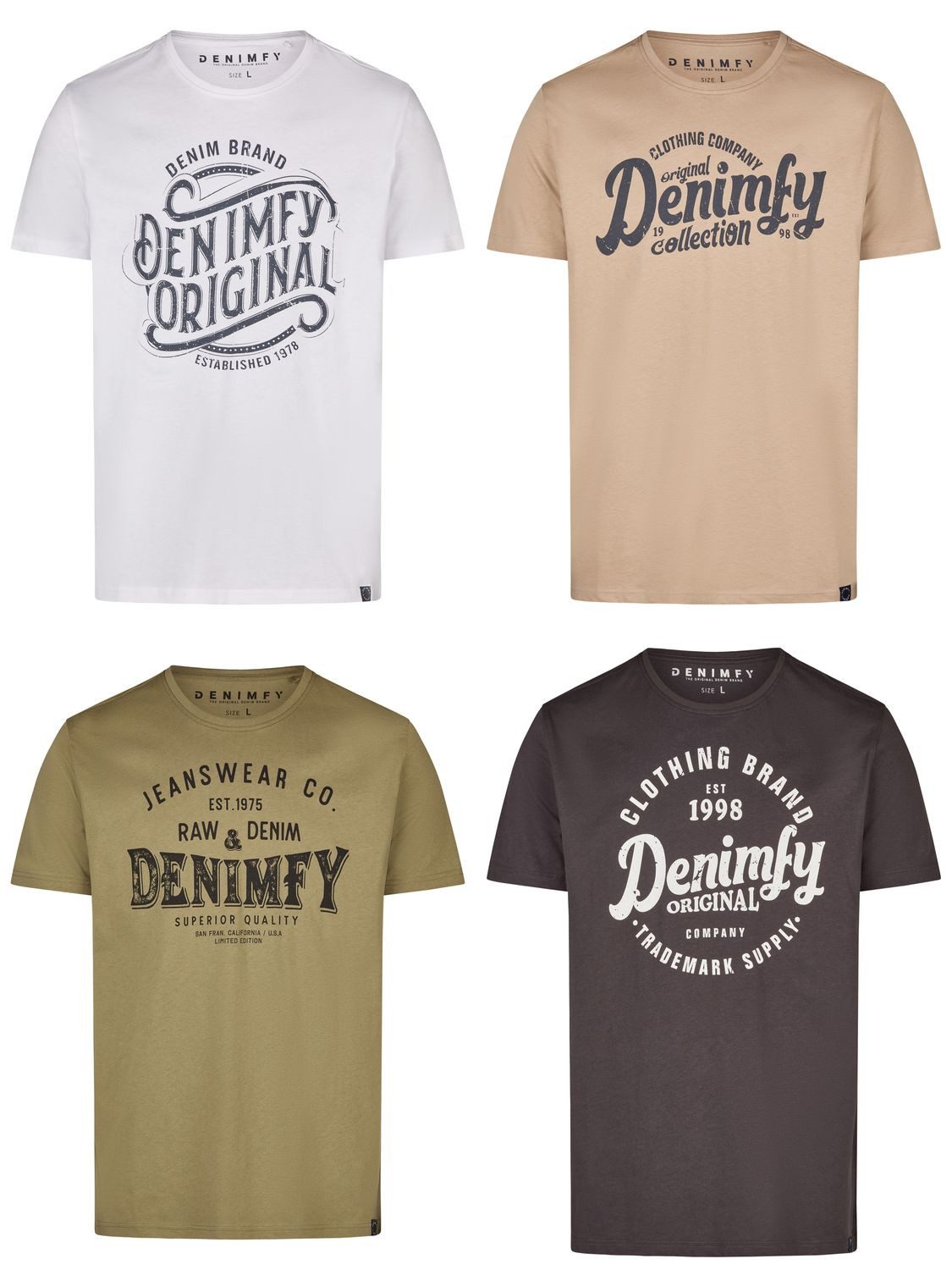 DENIMFY T-Shirt Herren Printshirt DFNuri Regular Fit (Vorteilspack, 4-tlg) Kurzarm Tee Shirt mit Rundhalsausschnitt aus 100% Baumwolle