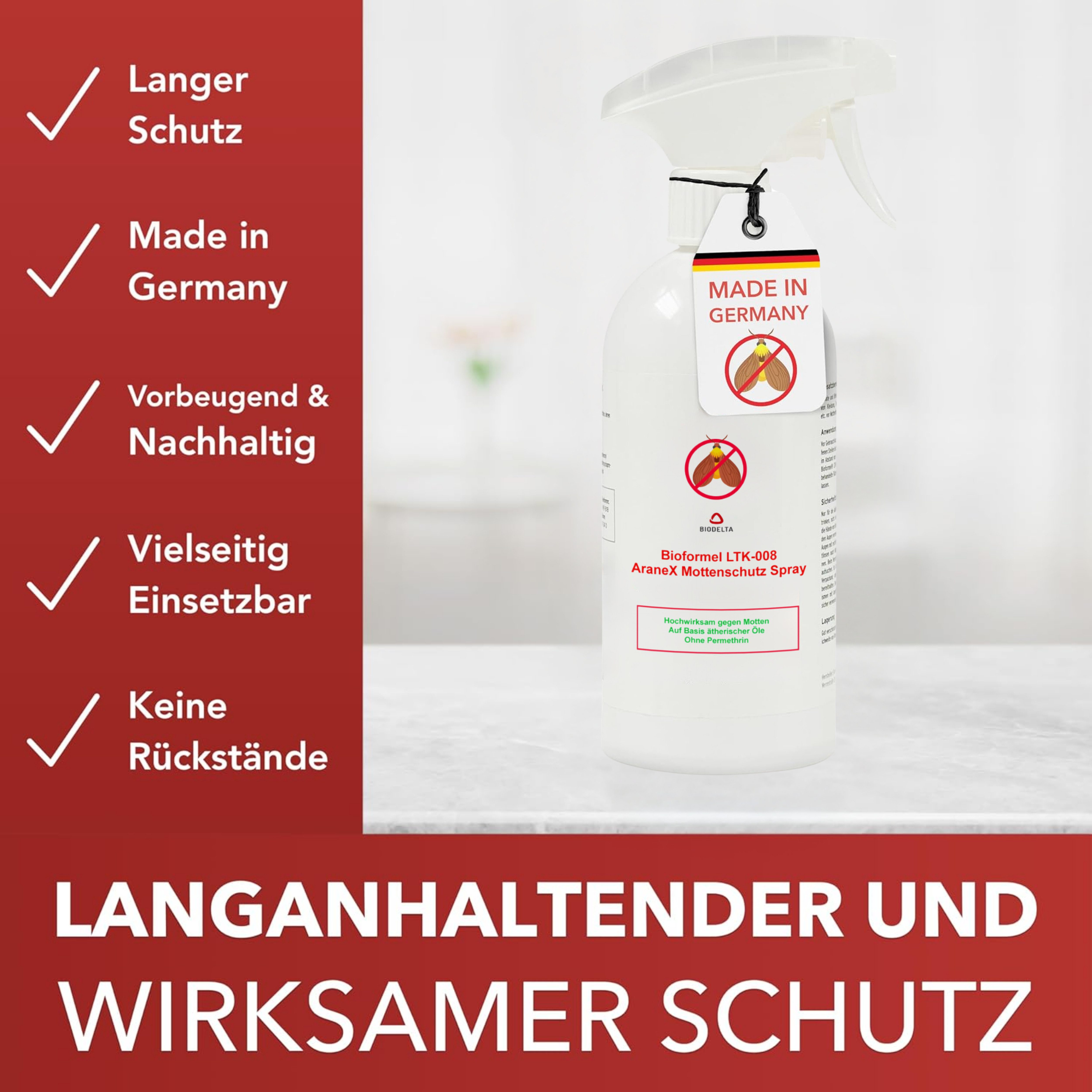 LTK-008 Biodelta Insektenspray Mottenspray N, 0.5 l, Sprühflasche und Kanister, 500ml