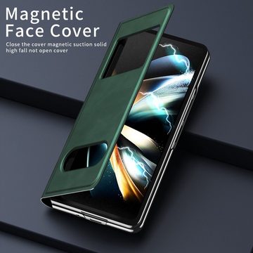 Wigento Handyhülle Für Samsung Galaxy Z Fold4 5G Window View Flip Cover Kunstleder Handy Tasche Hülle Etuis Grün