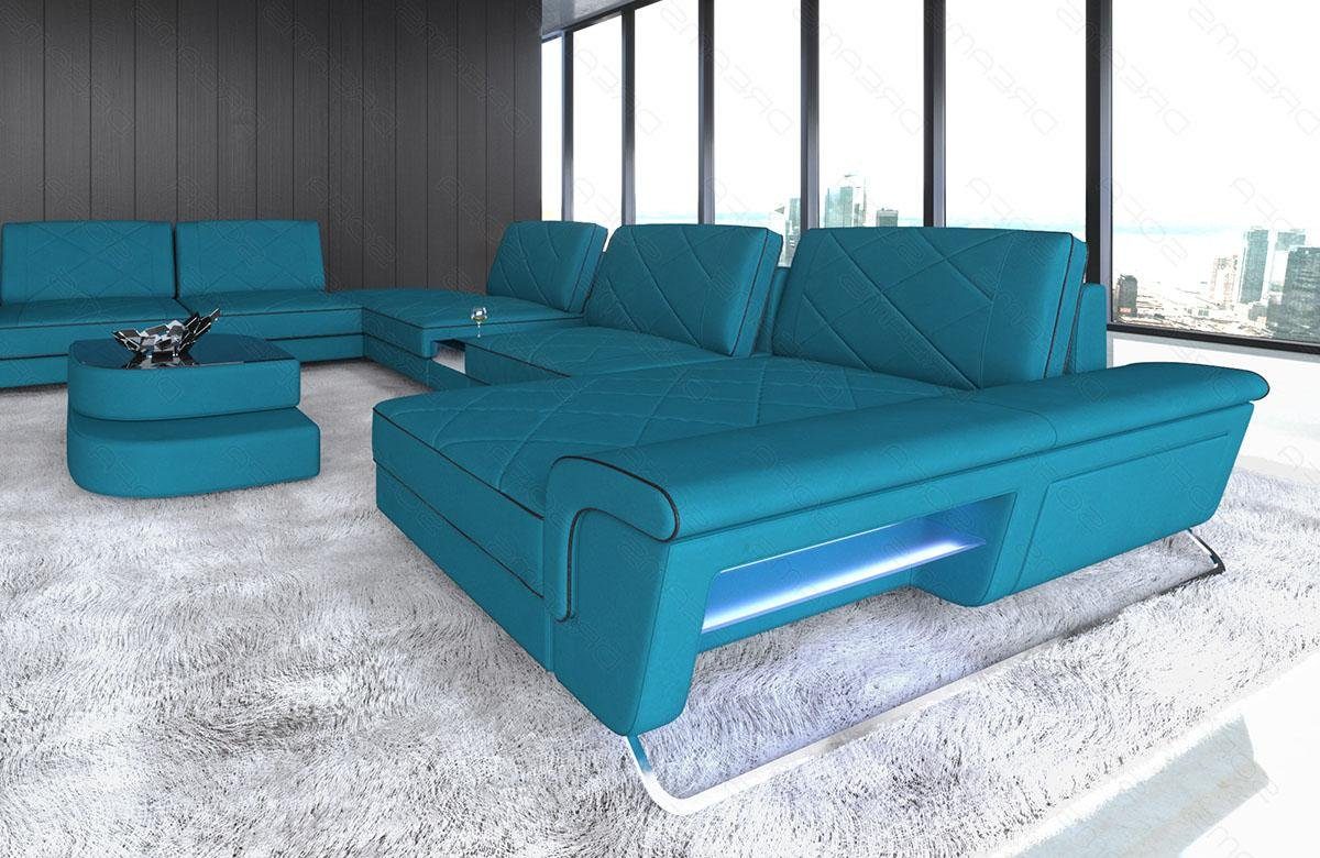 Sofa Dreams Wohnlandschaft Stoff Sofa Polster Couch Bari XXL U Form Polstersofa, Mikrofaser, mit LED, Stauraum, USB_Anschluss, Designersofa