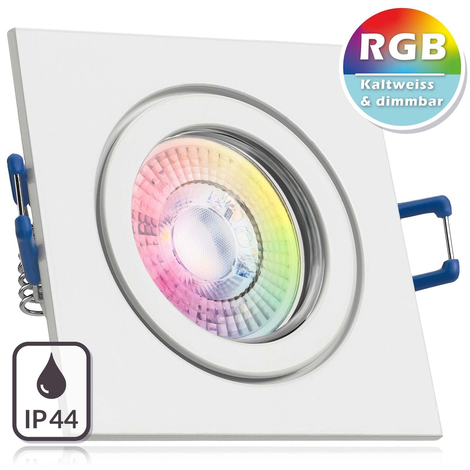 LEDANDO LED Einbaustrahler IP44 RGB LED Einbaustrahler Set extra flach in weiß mit 3W LED von LED