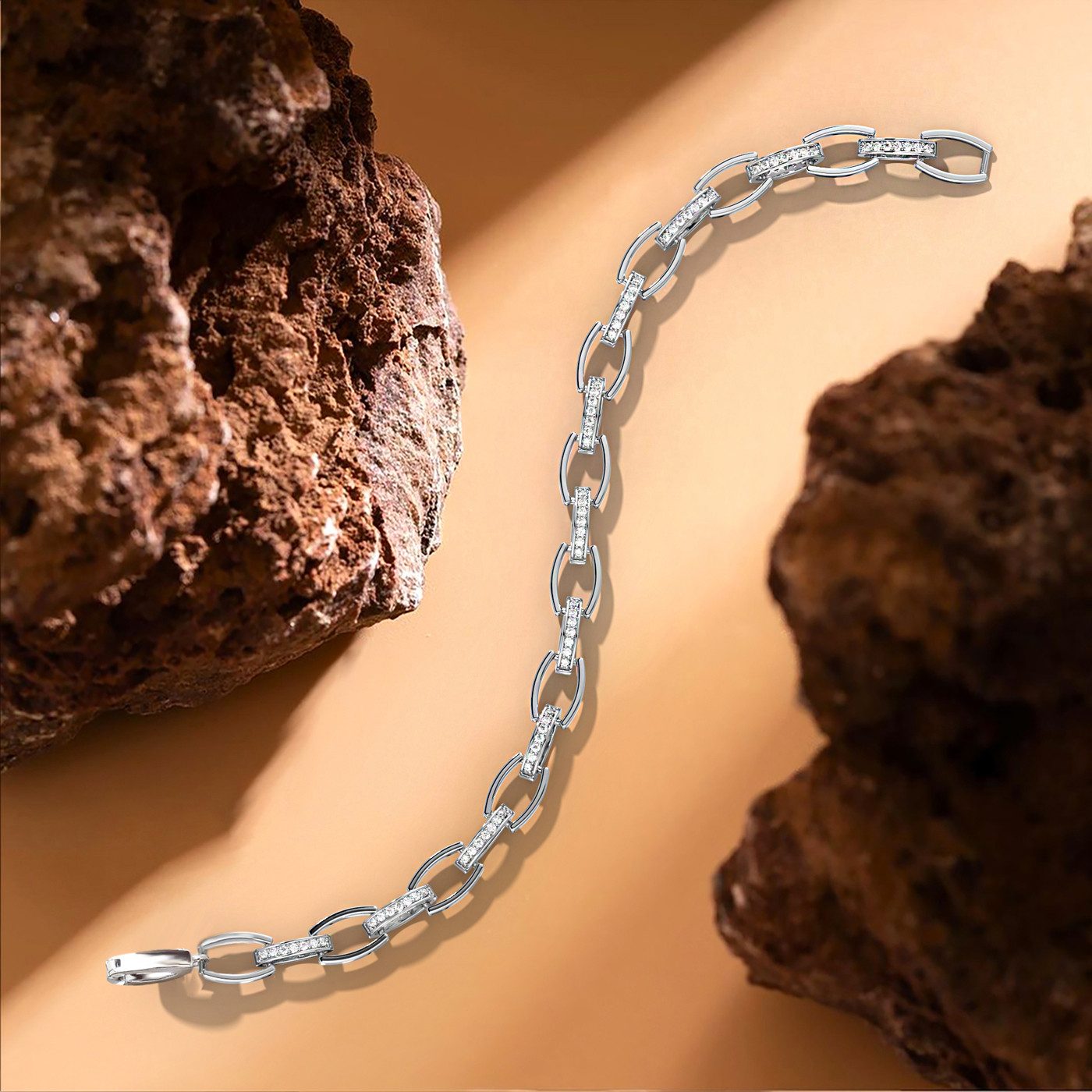 Schöner-SD Gliederarmband Silberarmband Damen teils mit Zirkonia 925 Silber Rhodium, Einhand-Klappverschluss