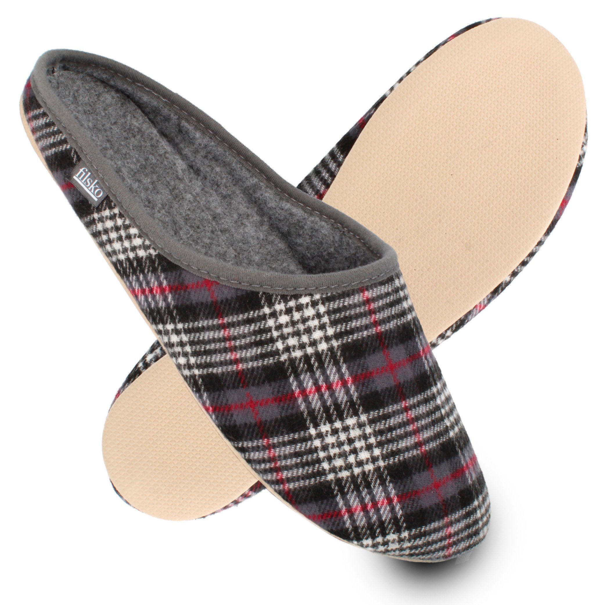 filsko Abisko kariert Damen Herren Hausschuh Filzpantoffeln, Leichtgewicht, Gästehausschuhe, Slip-On, Gummisohle