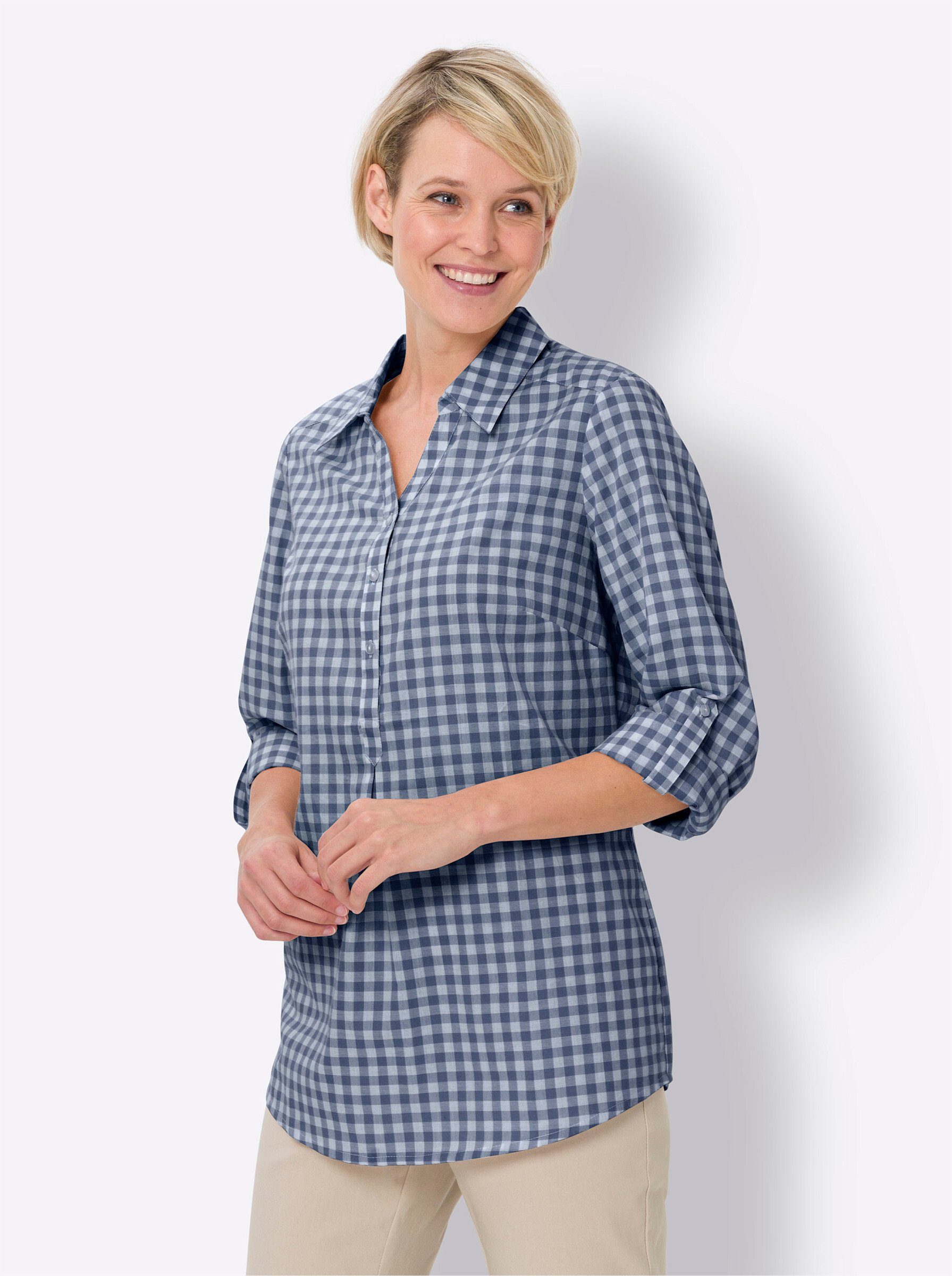 Sieh an! Klassische Bluse jeansblau-weiß-kariert