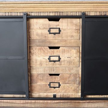 baario Sideboard XXL Sideboard SELCE 150cm, massiv Mangoholz & Eisen Industrial Design Schiebetüren