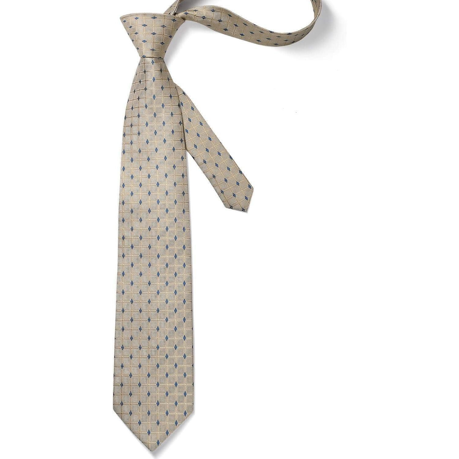 LuxusKollektion Krawatte Krawatte Herren Hochzeit kariert Einstecktuch Set Blumen Beige (1-St) – Bild 4 von 5