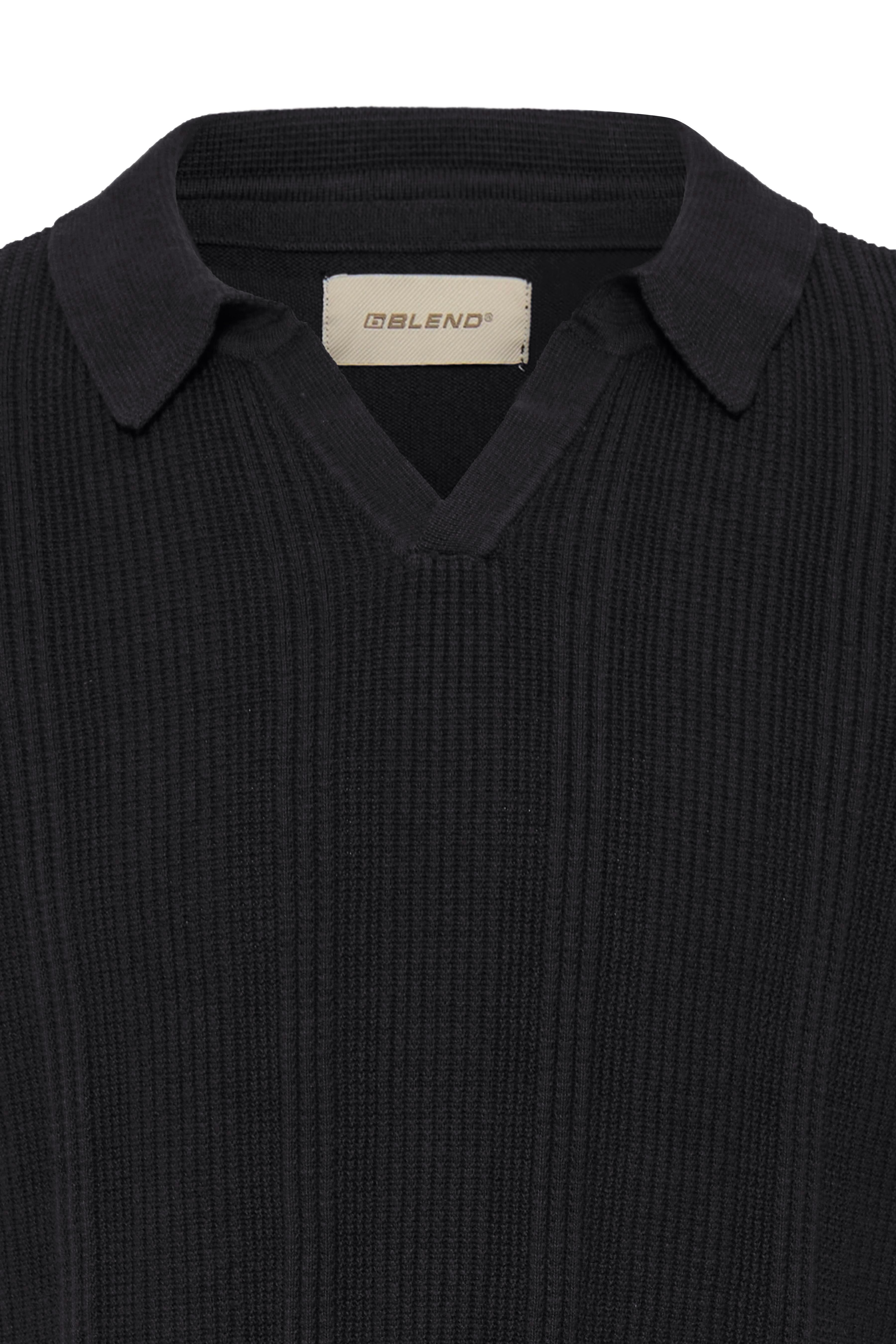 Blend Polokragenpullover BHBARON SPLIT POLO PPNOOS aus Baumwolle, Regular Fit, unifarben, Kurzarm, mit V-Ausschnitt