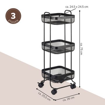 eluno Servierwagen Rollwagen 3-stöckig, Küchenwagen aus schwarzem Metall