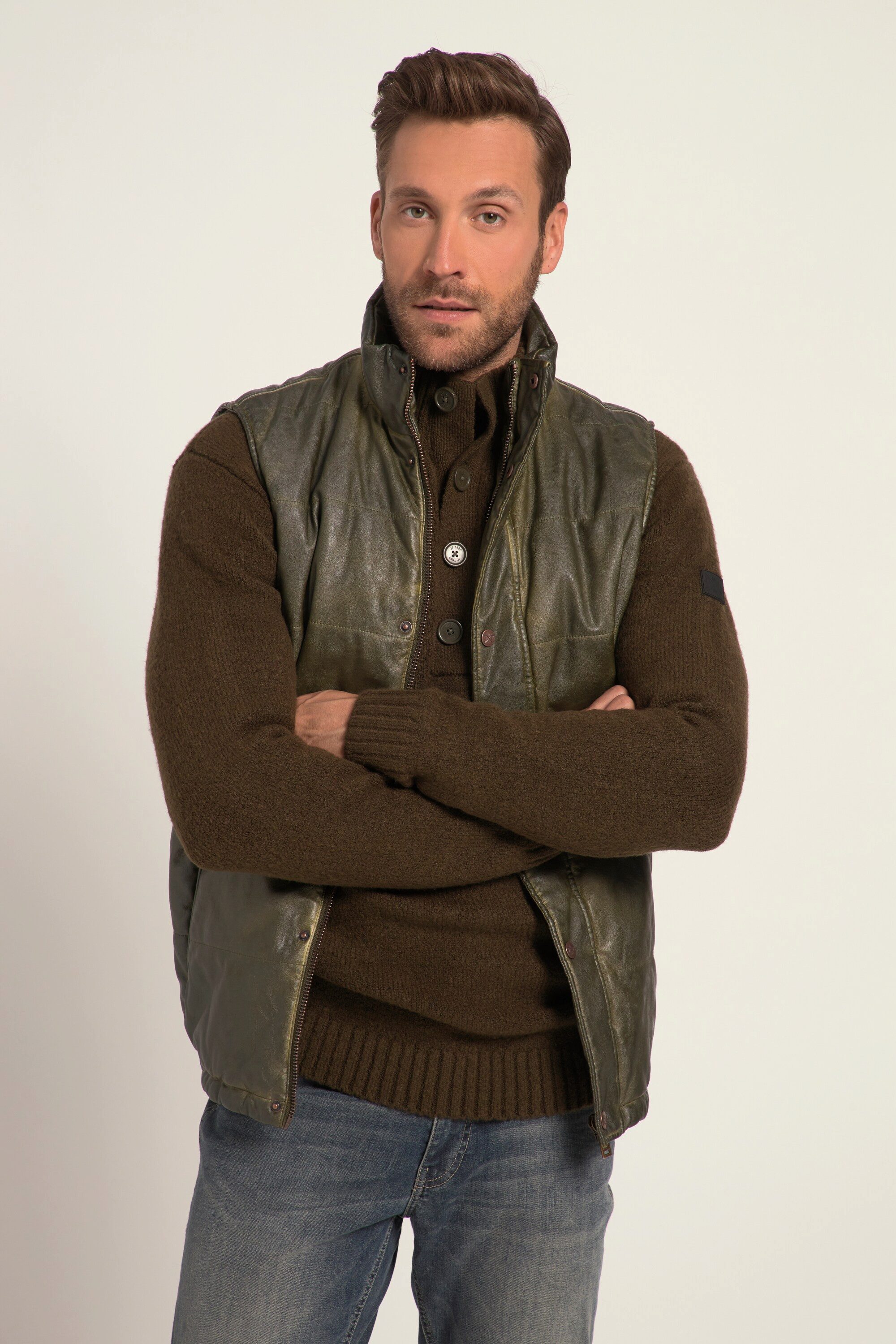 JP1880 Steppweste Steppweste Outdoor Vintage-Lederoptik Stehkragen