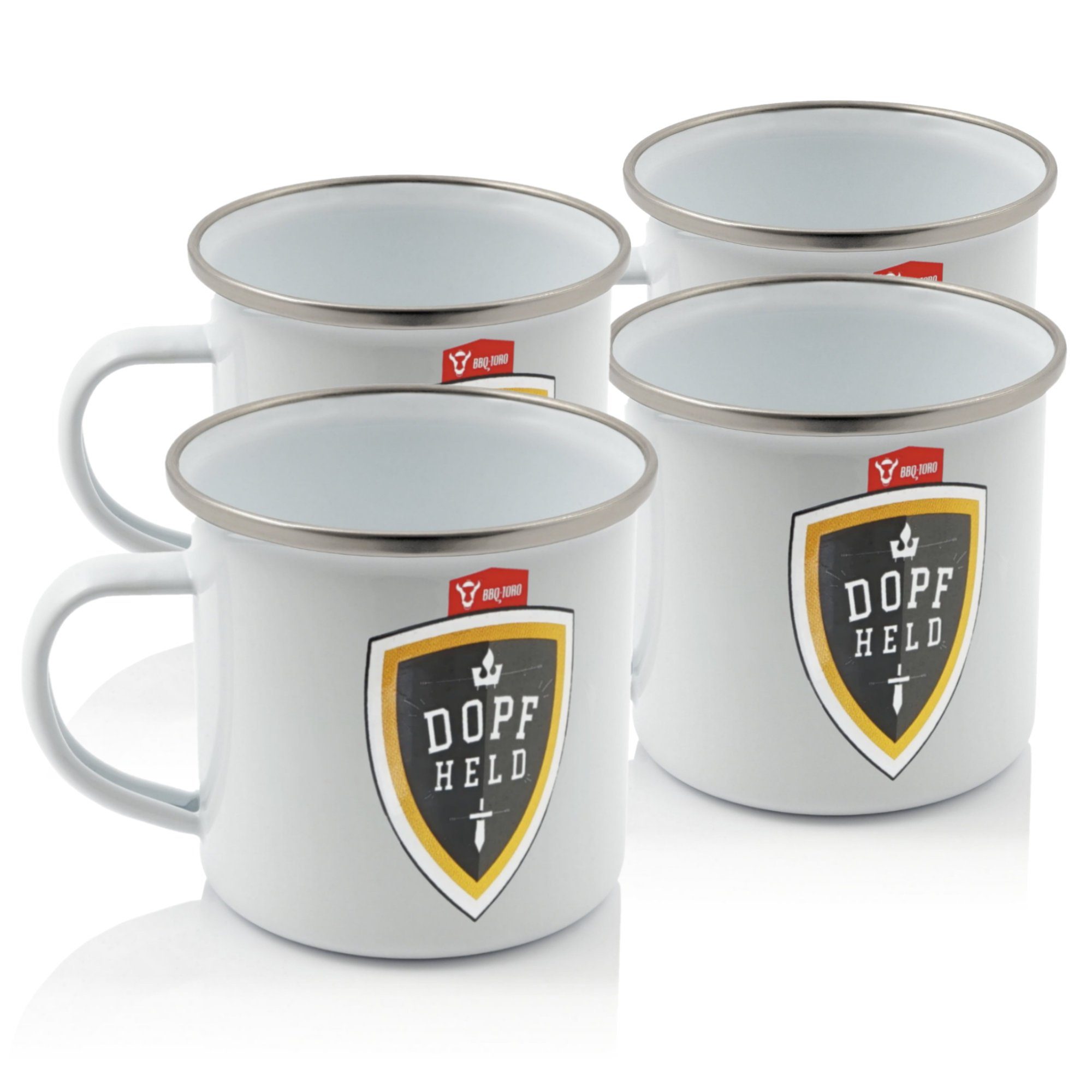 BBQ-Toro Tasse Emaille Tasse "Dopfheld" (4 Stück), 350 ml, Camping Emaillebecher, Stahl