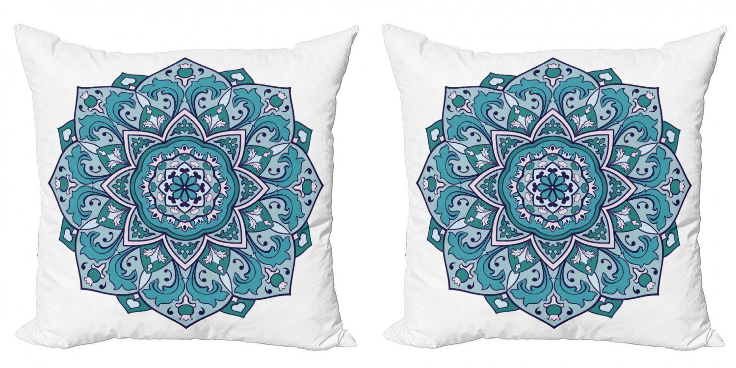 Accent Mandala Osten Digitaldruck, (2 Abakuhaus Stück), Blume Modern Doppelseitiger Curly Kissenbezüge Blauer