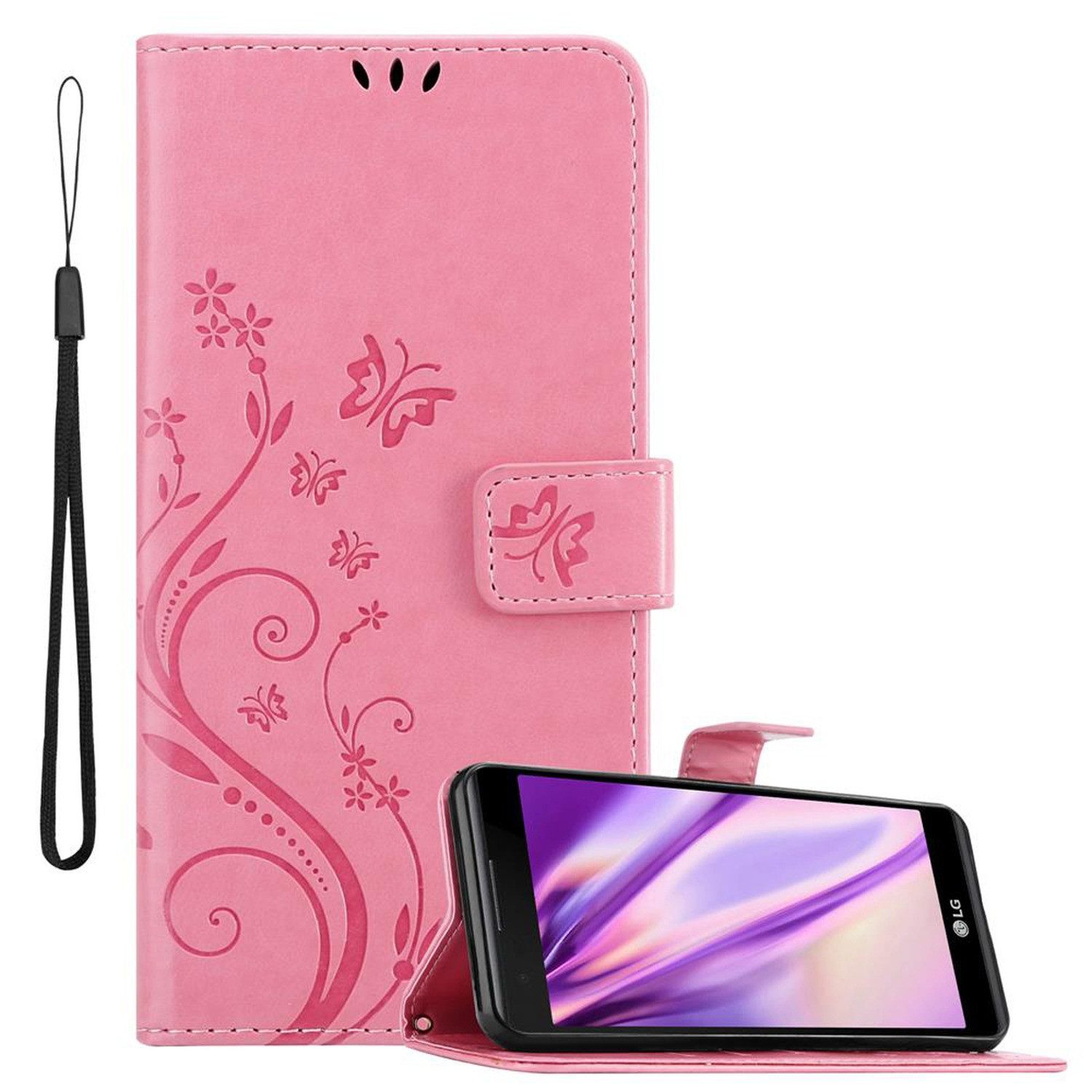 Cadorabo Handyhülle für LG X POWER Hülle LG X POWER, Hülle Schutzhülle Blumen Flower mit Standfunktion Kartenfach Magnet
