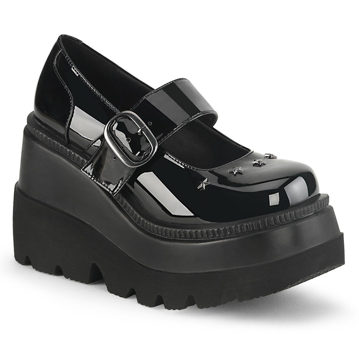DemoniaCult Sale SHAKER-23 DemoniaCult Damen Riemen Keil-Plateaupumps schwarz Lack High-Heel-Stiefel