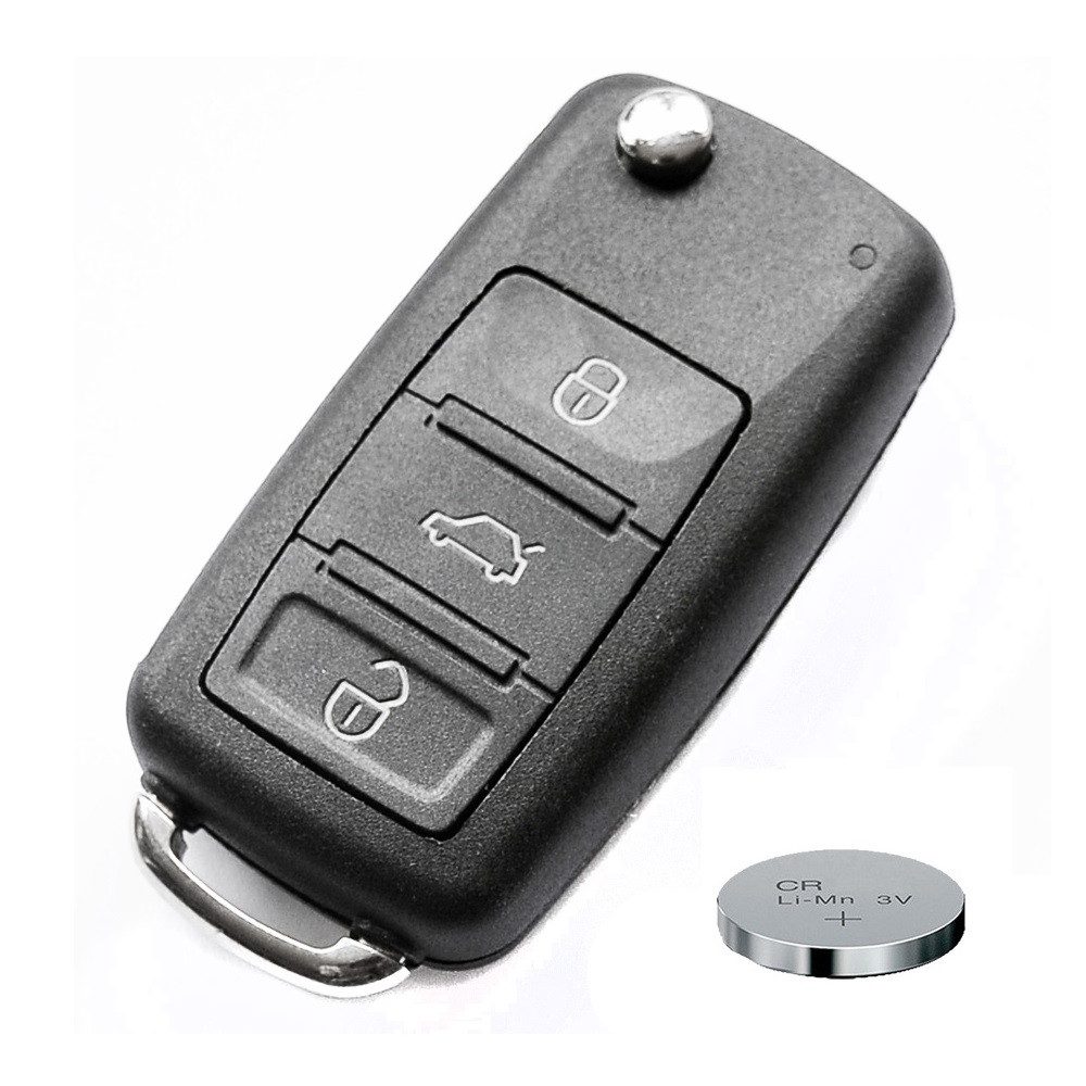mt-key Auto Klapp Schlüssel Reparatur Gehäuse 3 Tasten + 1x passende CR2032 Knopfzelle, CR2032 (3 V), für VW TUAREG 7L Phaeton Audi A8 D3 Funk Fernbedienung