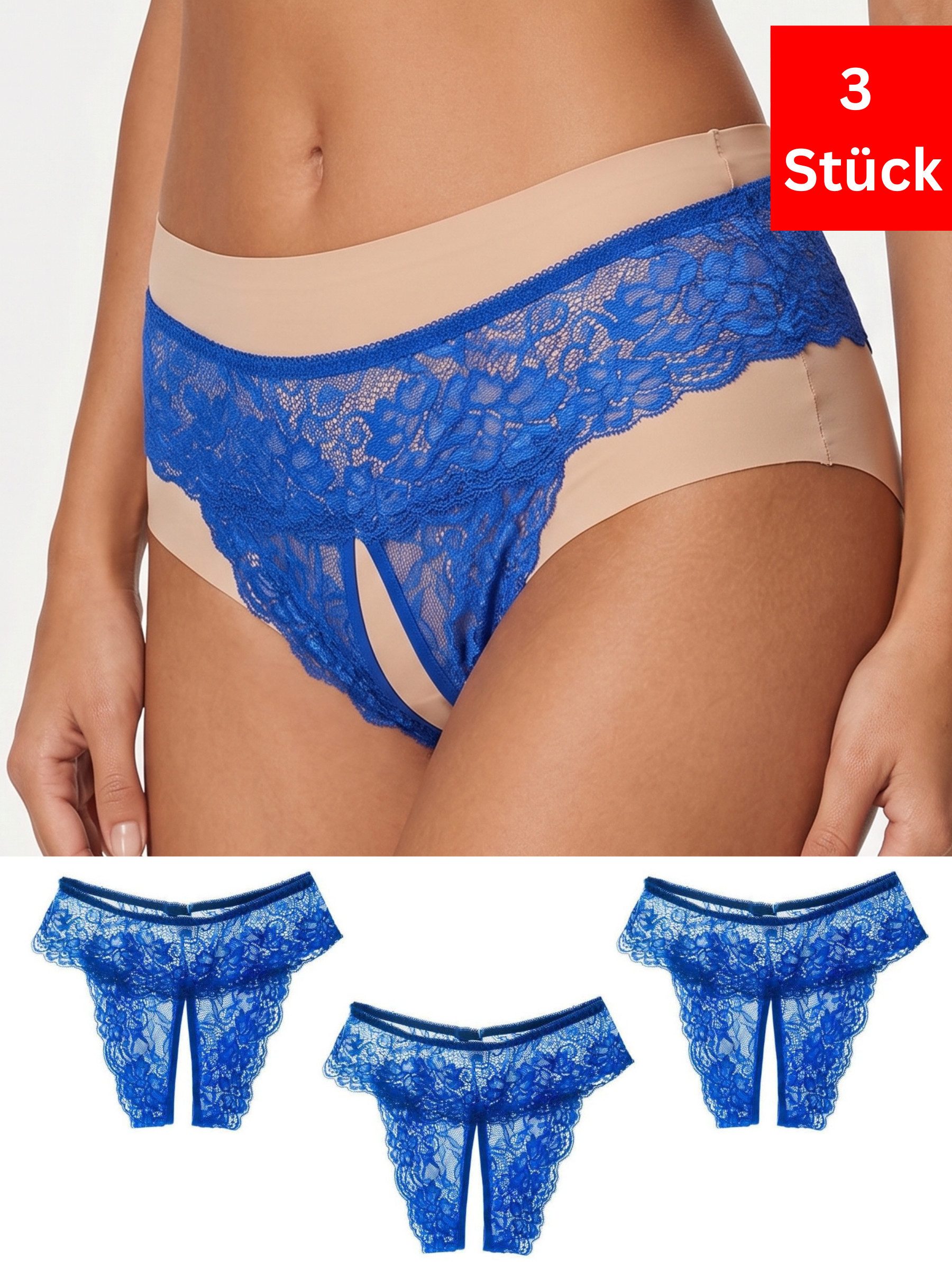 Slip-Ouvert Damenslip Höschen mit offenem Schritt, Spitze-Tanga, Sexy Unterwäsche
