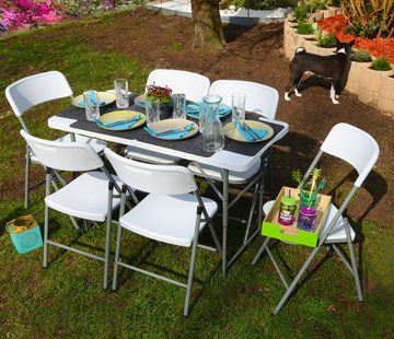 AMANKA Sitzgruppe Garten Sitzgruppe 120 cm Tisch mit 6 Stühlen Set, Klappbare Essgruppe Weiß