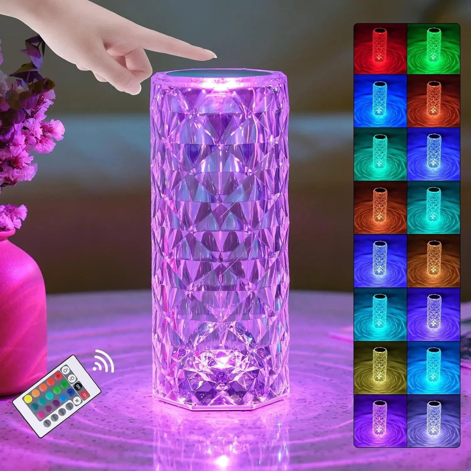 PRECORN LED Dekolicht Kristall Lampe RGB – 16 Farben LED Touch Nachttischla günstig online kaufen