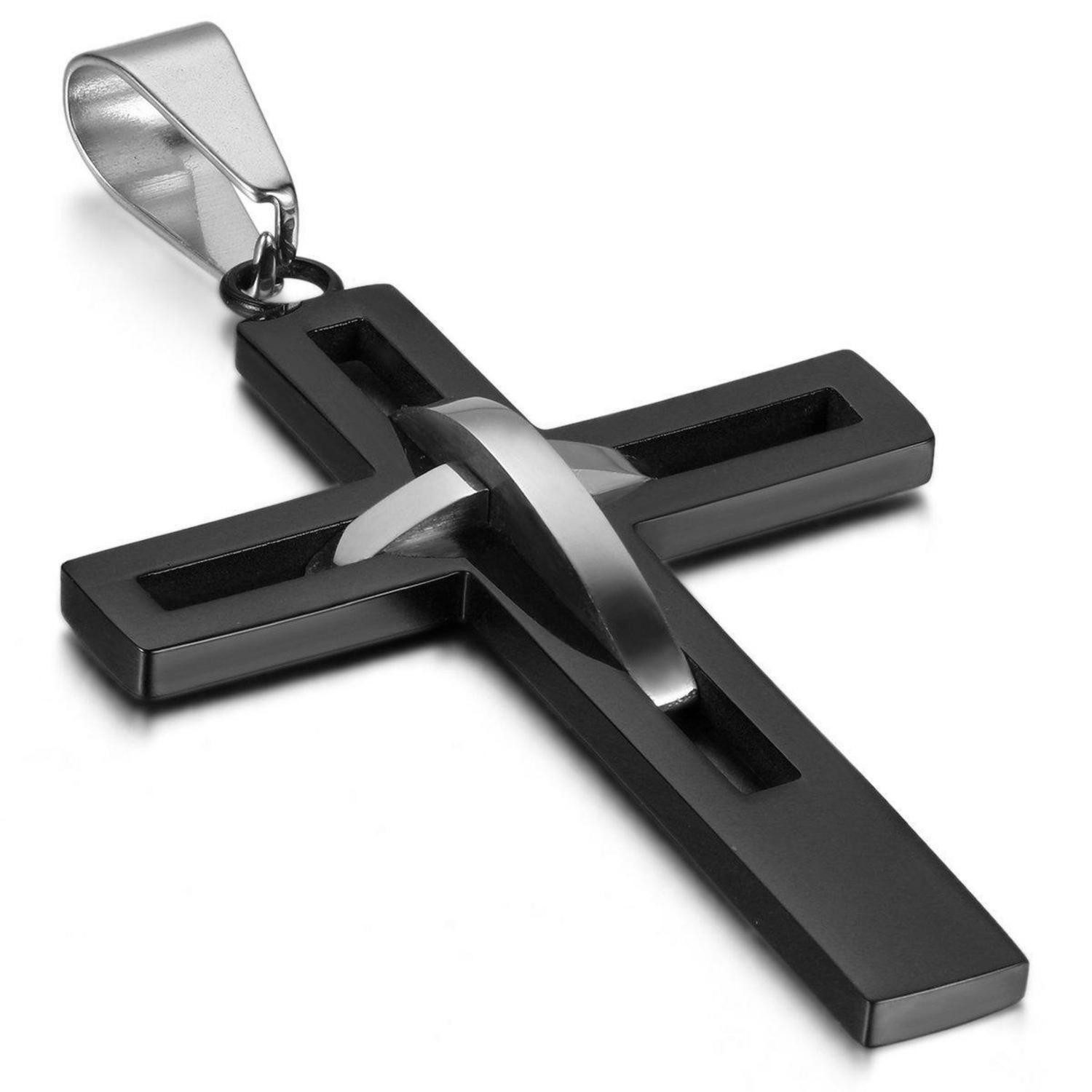 LuxusKollektion Kreuzkette Halskette Kreuz Schwarz Edelstahl Herren