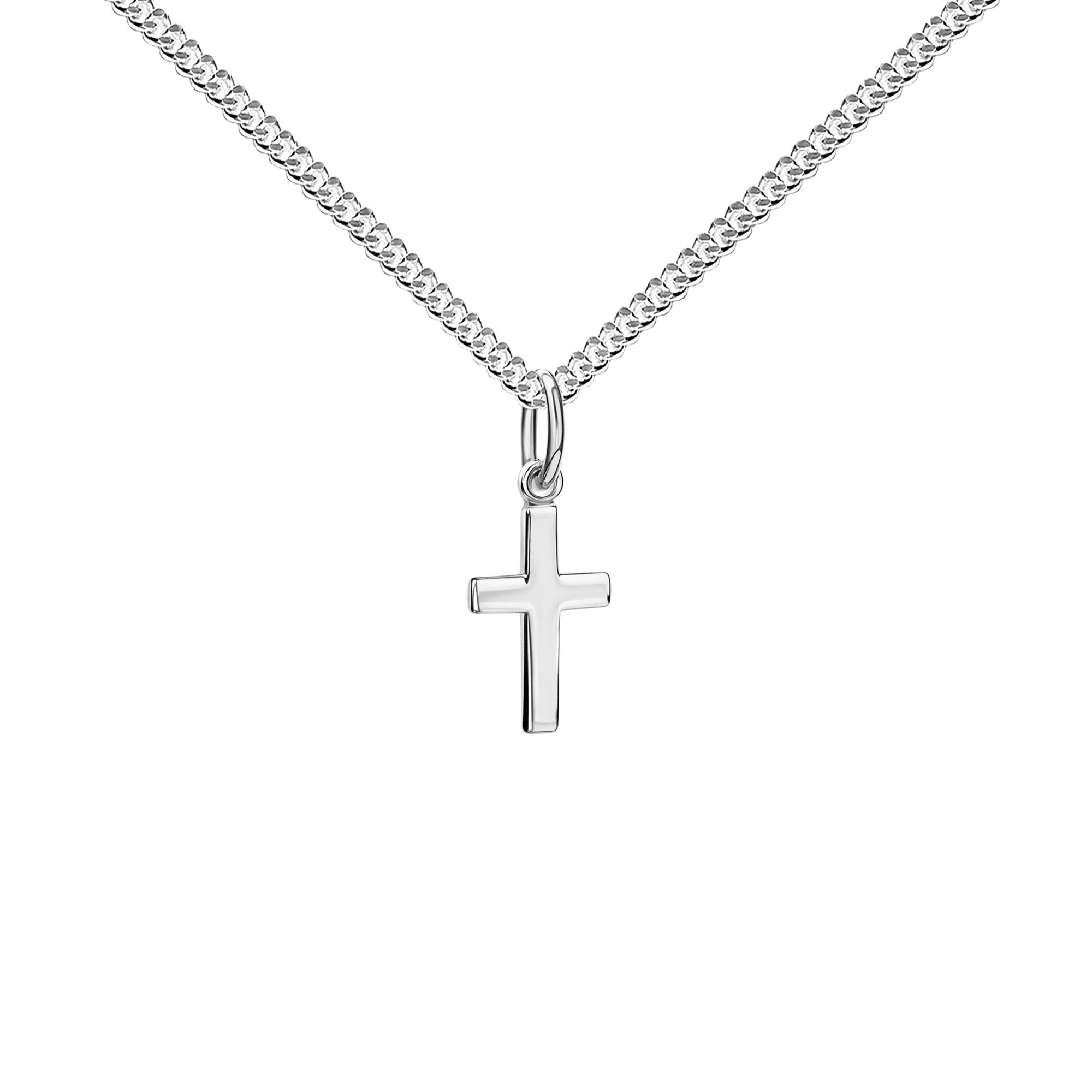 JEVELION Kreuzkette Taufkreuz Anhänger 585 Weißgold 14 Karat (Weißgold Anhänger, für Damen und Kinder), Mit Kette Sterlingsilber- Длина wählbar 36 - 70 cm.