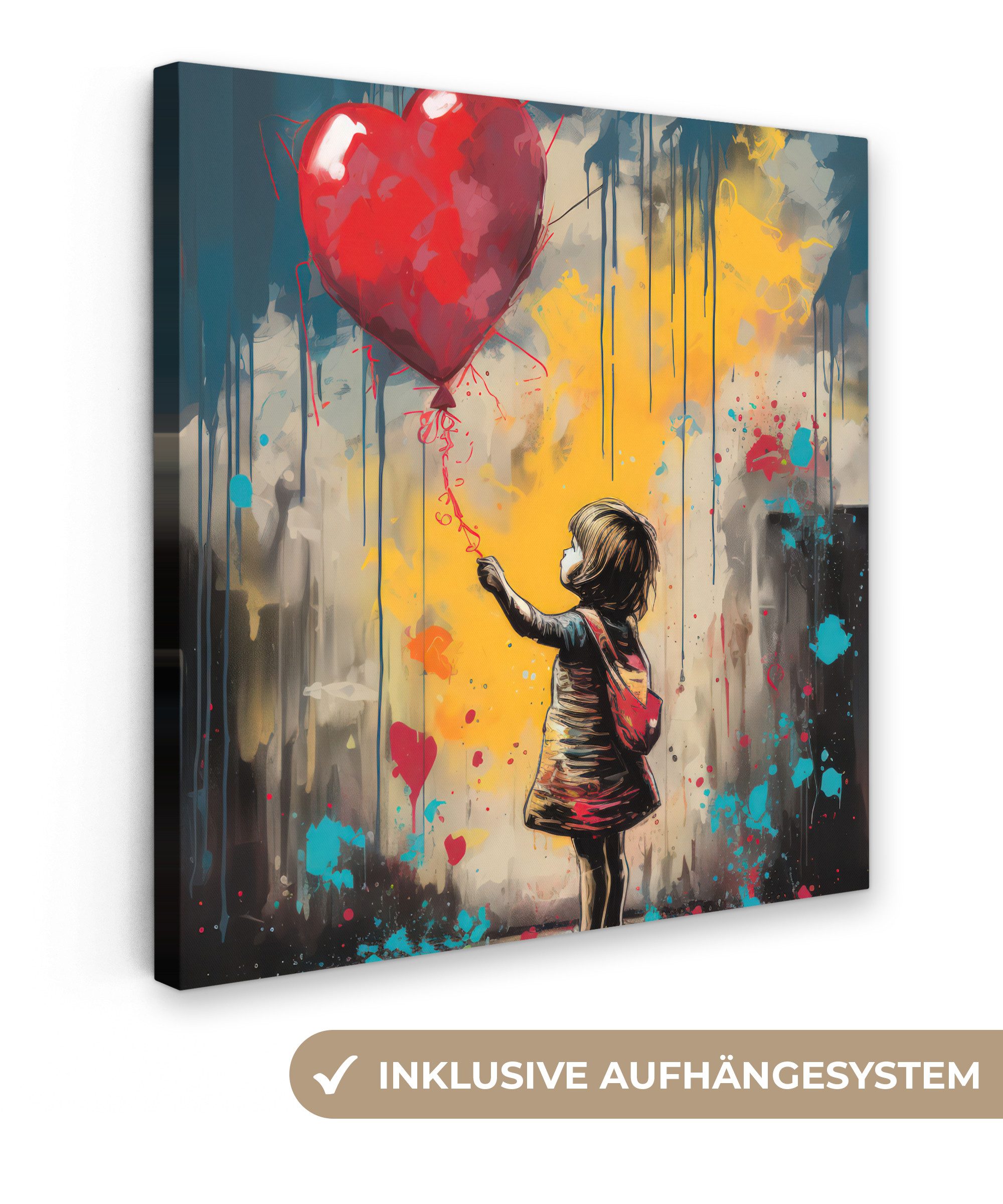OneMillionCanvasses® Leinwandbild Mädchen - Luftballon - Herz - Graffiti, F günstig online kaufen