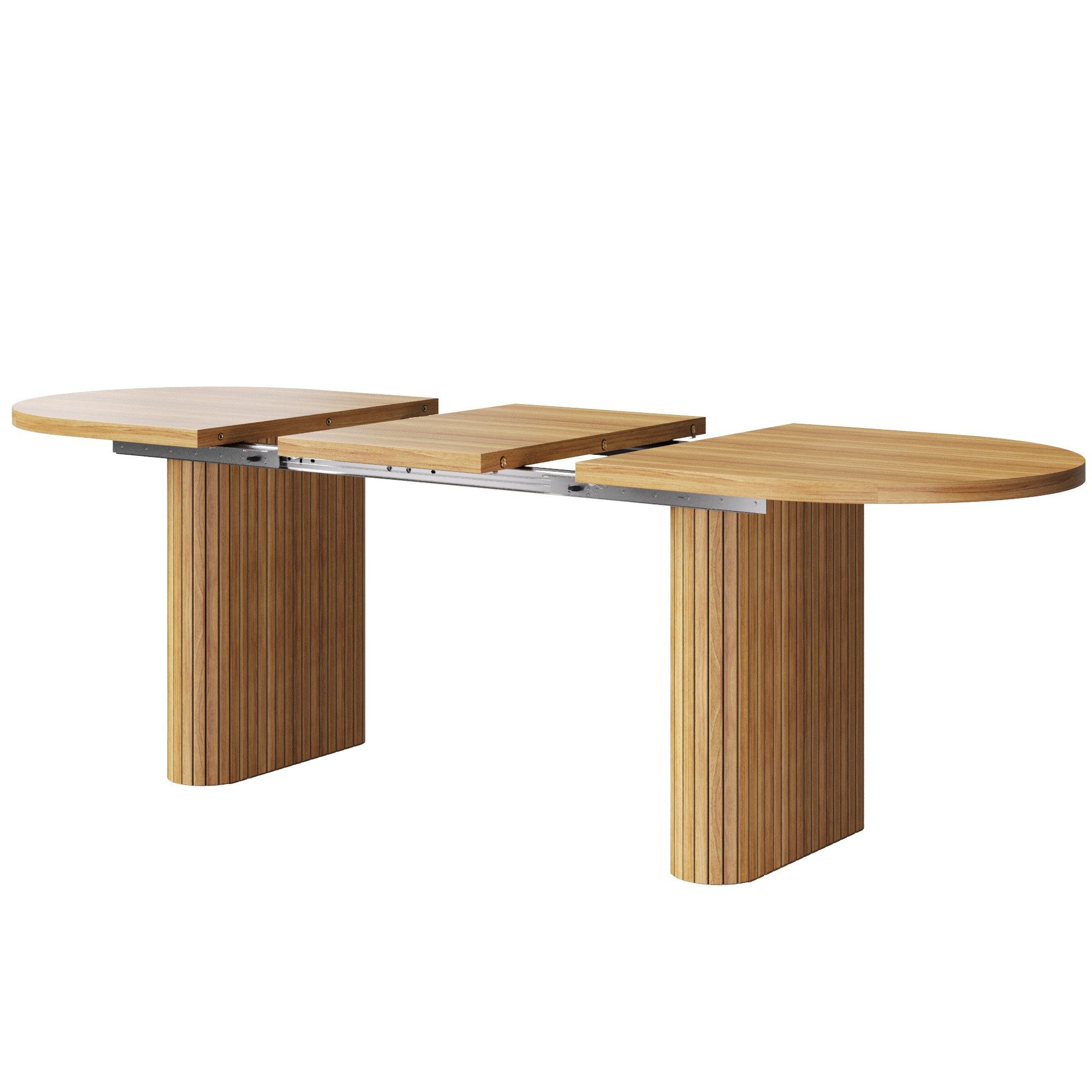Flieks Esstisch (verstellbare Länge 120-160/T80/H75,5 cm, 1-St., 1 Tisch), ausziehbarer Küchentisch ovaler Schreibtisch Holzoptik Dunkelnatur – Bild 5 von 5