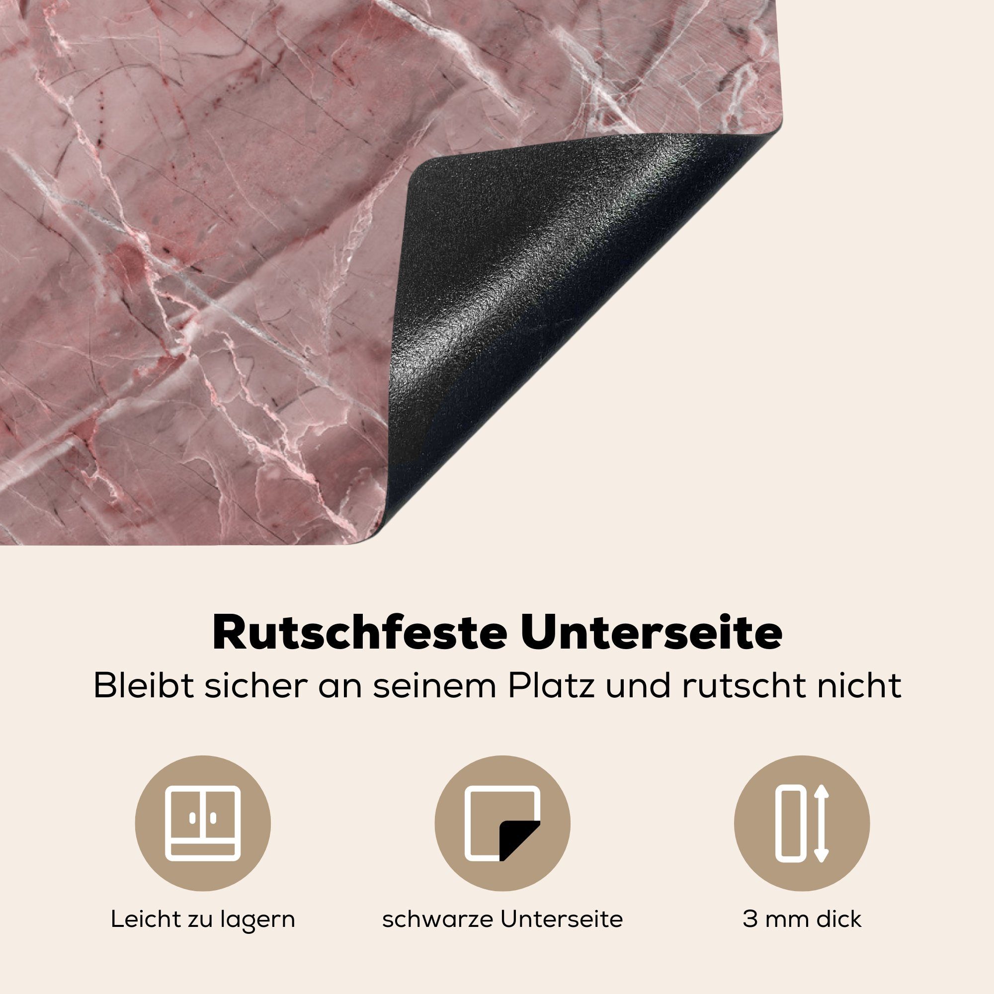 Arbeitsfläche - Kieselsteine Rosa nutzbar, - 70x52 Ceranfeldabdeckung MuchoWow cm, (1 Vinyl, Granit Mobile Herdblende-/Abdeckplatte - Weiß, tlg),