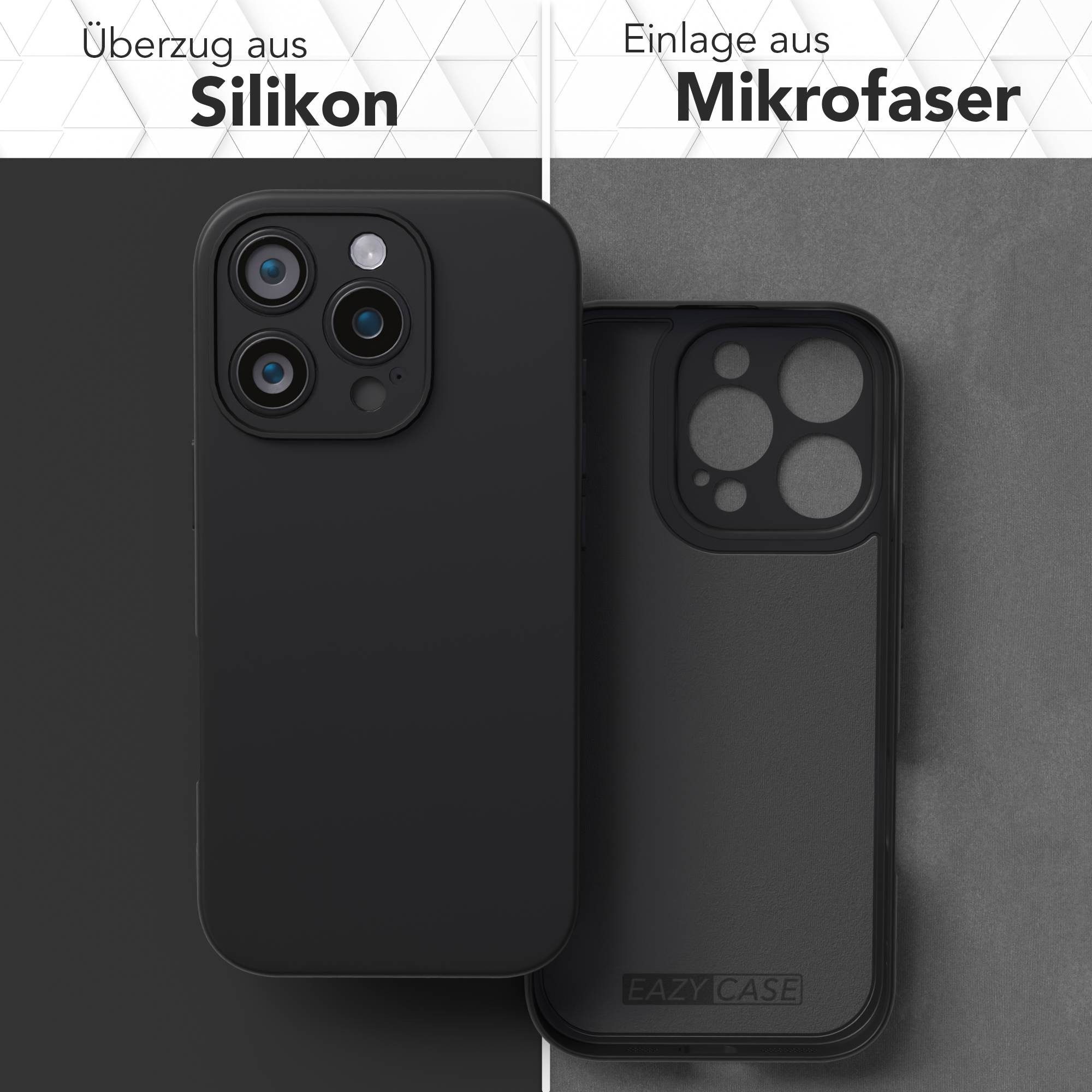 EAZY CASE Handyhülle für Apple iPhone 16 Pro Hülle Silikon 6,3 Zoll, Silikon Schutzhülle mit Kameraschutz kratzfest Back Cover Etui Schwarz