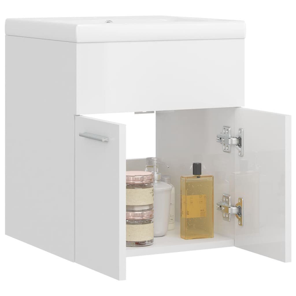 Badezimmerspiegelschrank Waschbeckenunterschrank mit Hochglanz-Weiß Einbaubecken (1-St) vidaXL