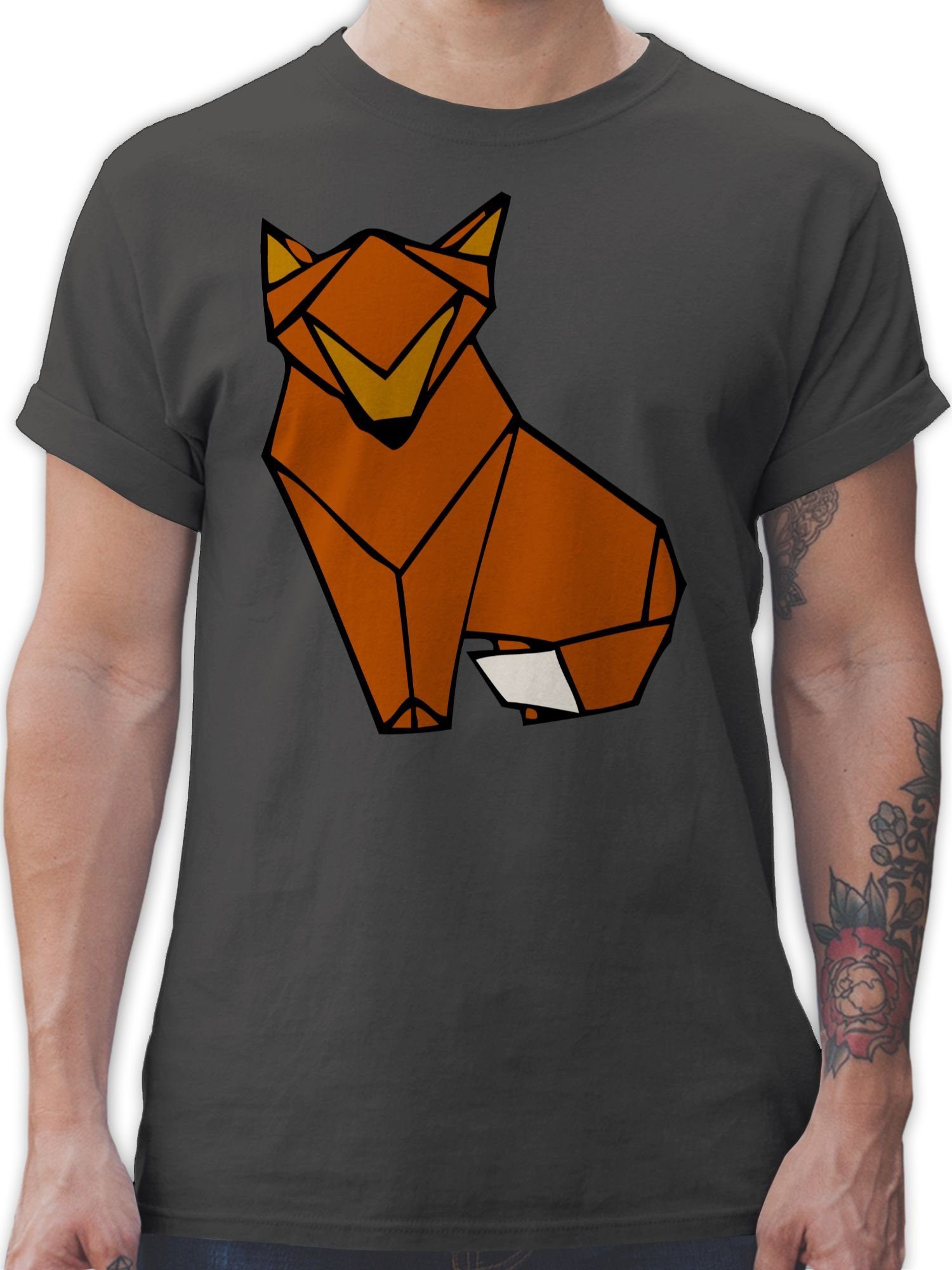 T-Shirt Fuchs Origami Eulen Shirtracer & 01 Deko Dunkelgrau Fuchs