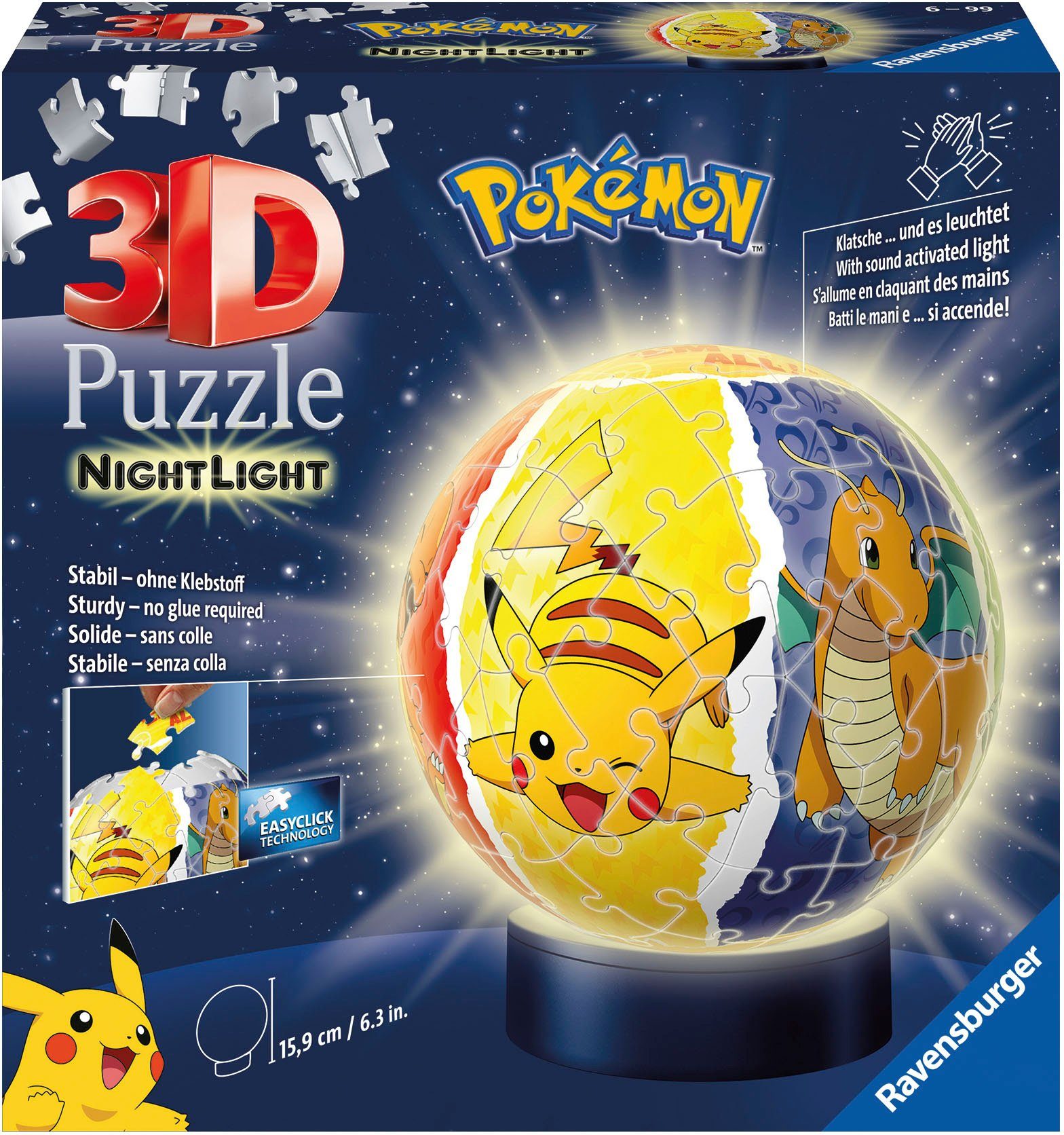 Ravensburger 3D-Puzzle Nachtlicht - Pokémon, 72 Puzzleteile, mit Leuchtsockel; Made in Europe; FSC® - schützt Wald - weltweit