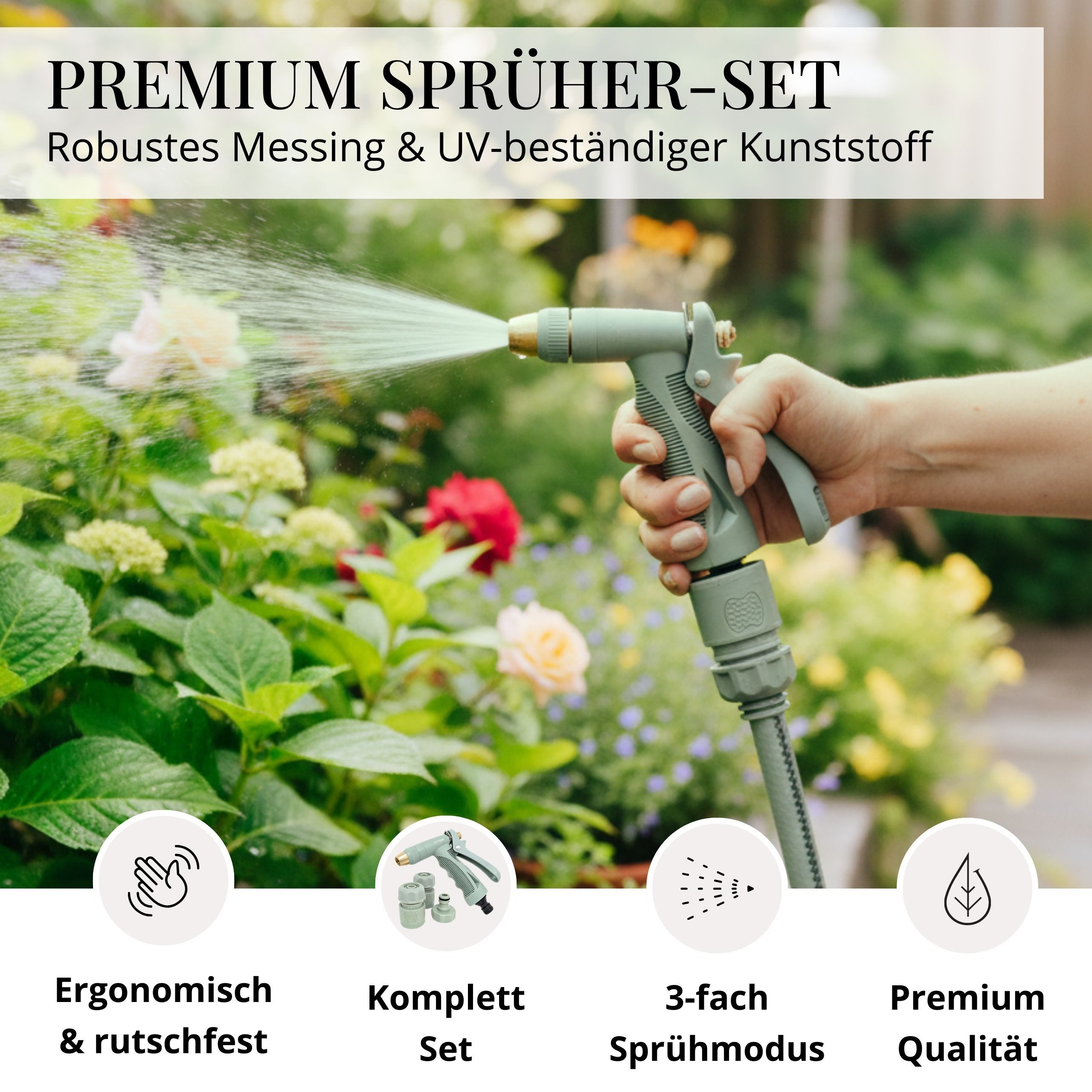 LIVLIG Gartenspritze Set inkl. Schnellkupplung, Wasserstopp, 3/4 Zoll Hahnanschluss