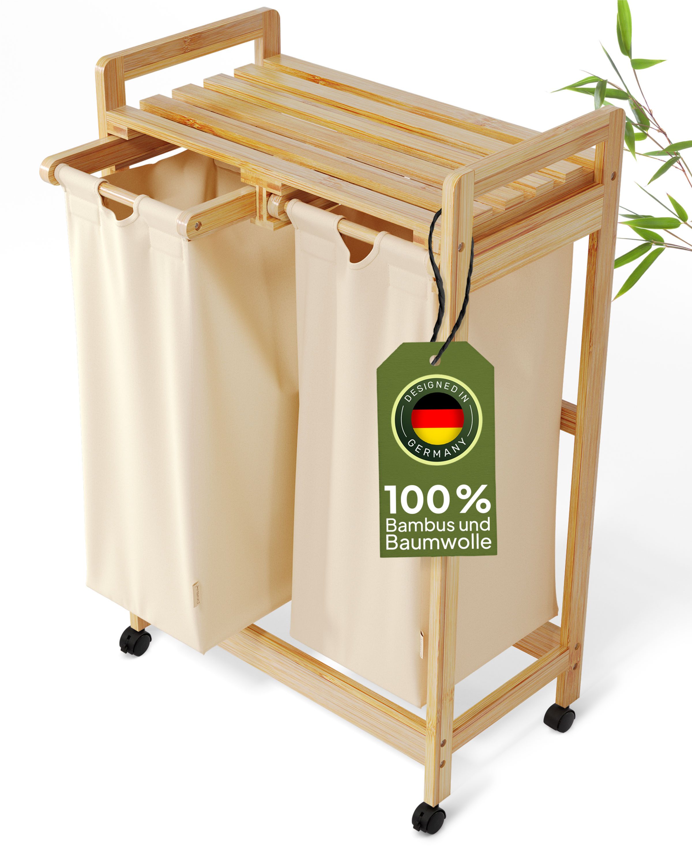 AMBIAVO Ausziehwäschekorb 2 Fächer aus Bambus günstig online kaufen