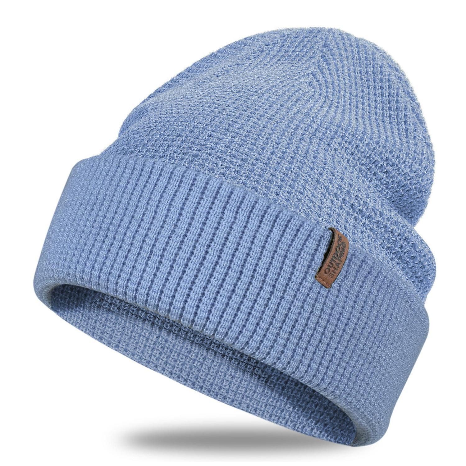 Strickmütze Beanie Merino Bündchen Herren Damen Grau Schwarz Outdoorlogo Hellblau