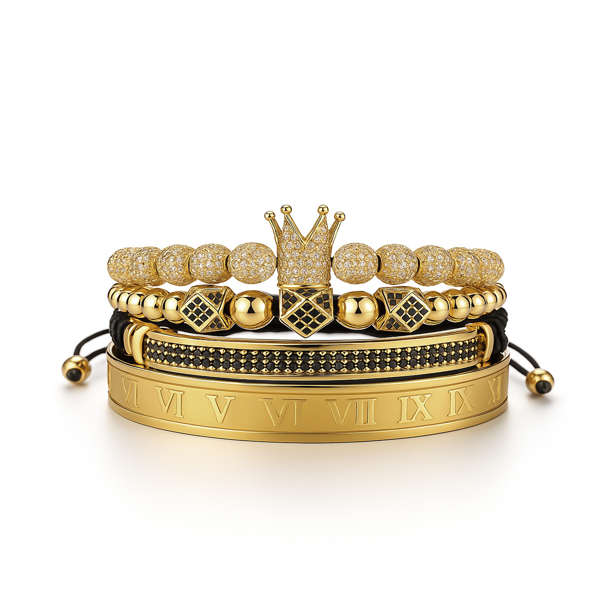 UNIQAL.de Edelstahlarmband Set Edelstahlarmband SET Herren "ROYAL KING" vergoldet - Set 4-Armbänder (Edelstahl, Casual Style, handgefertigt), mit Zirkonia