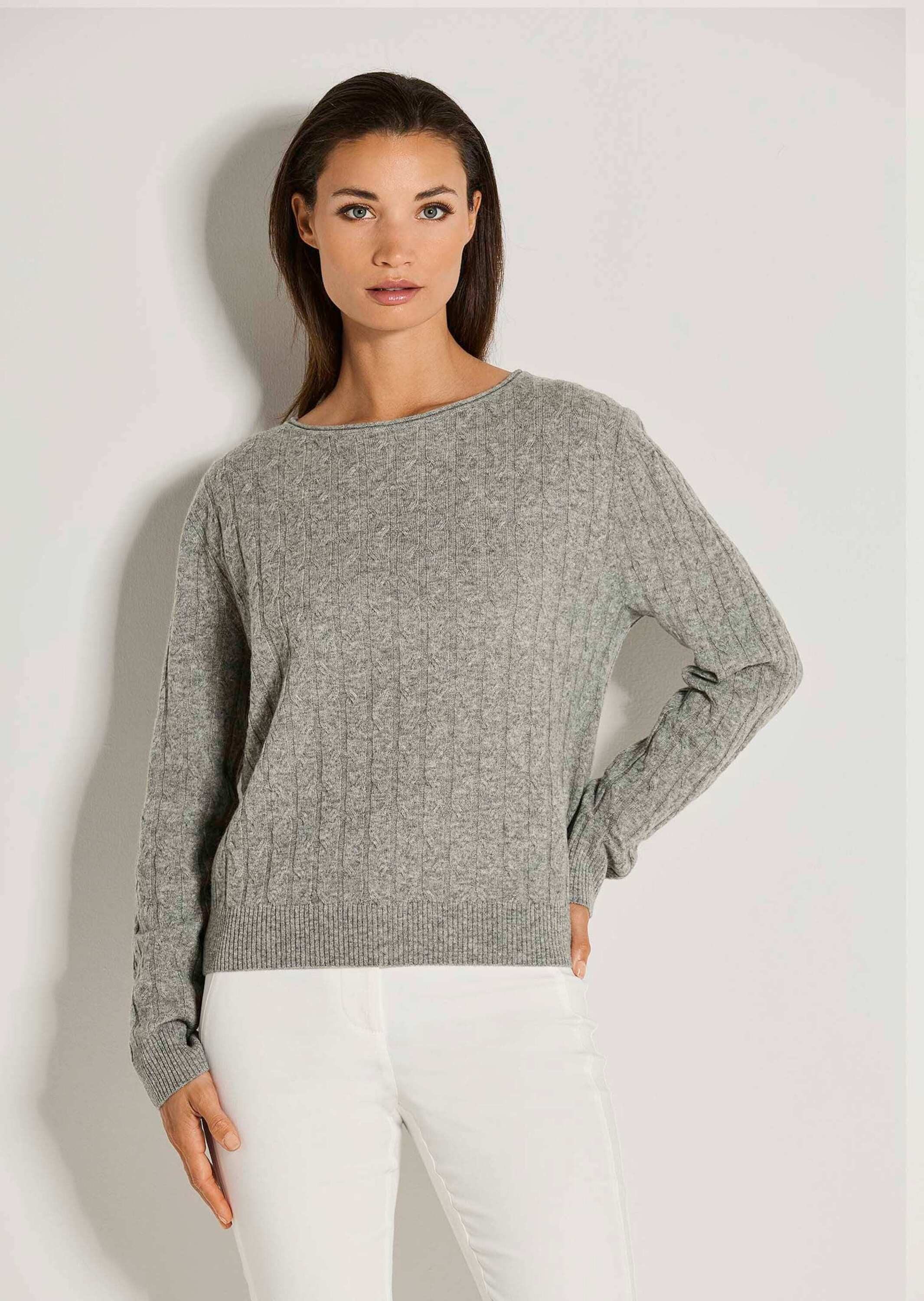 MADELEINE Strickpullover Eleganter Wollpullover mit Zopfmuster Rippstrickpu günstig online kaufen