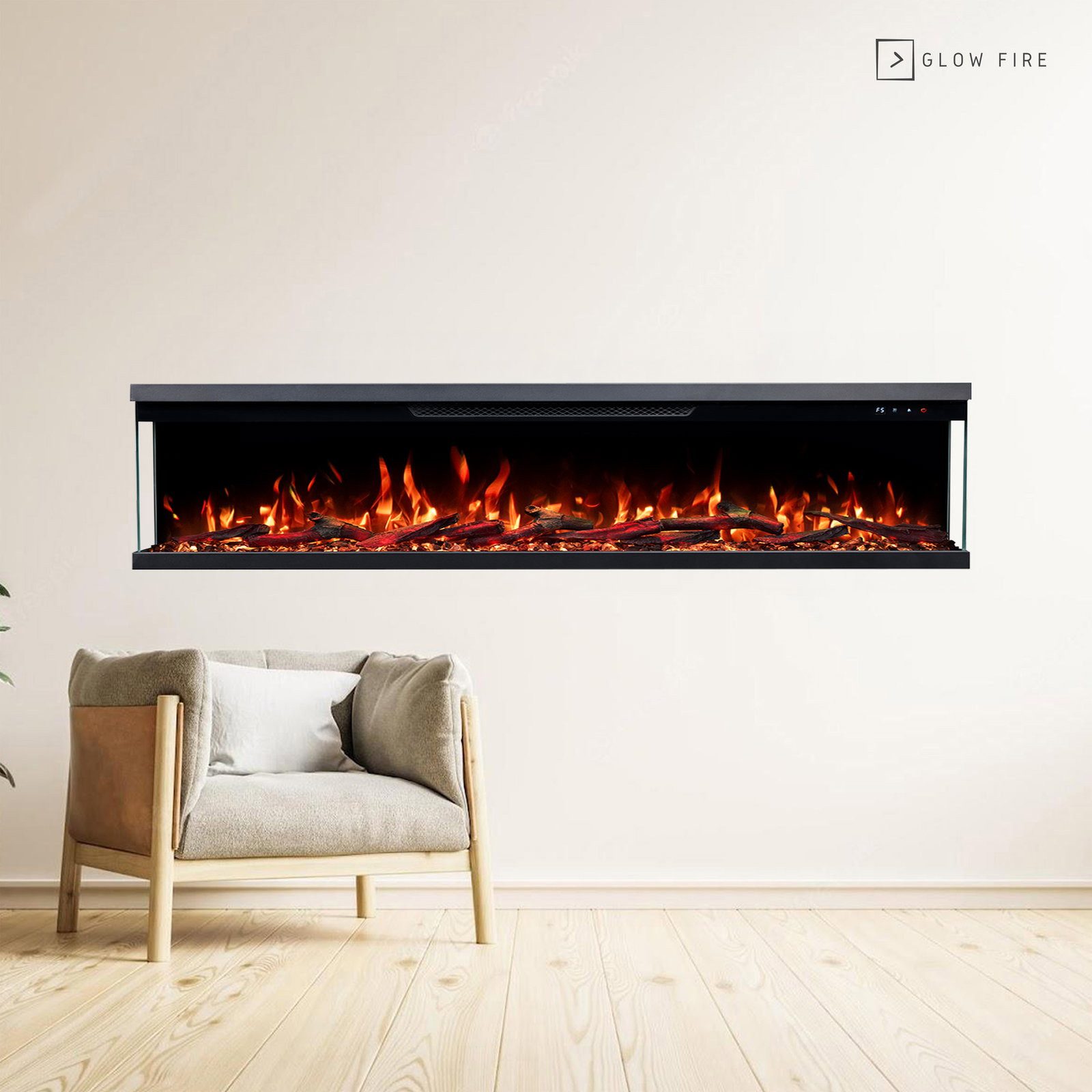 GLOW FIRE Elektrokamin Insert Wandkamin mit 3D Feuer und Heizung (Thermostat, 900- 1800 W), Elektrischer Stand-, Wand- oder Einbaukamin mit APP Steuerung, LED