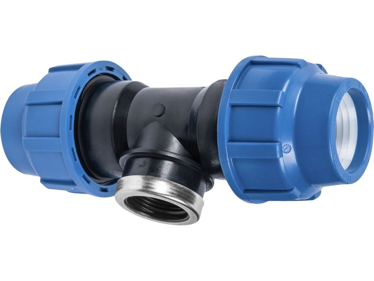 Conmetall Meister T-Stück Klemmfitting PE T-Stück 32 mm auf 1 Zoll IG schwarz blau, UV-beständig