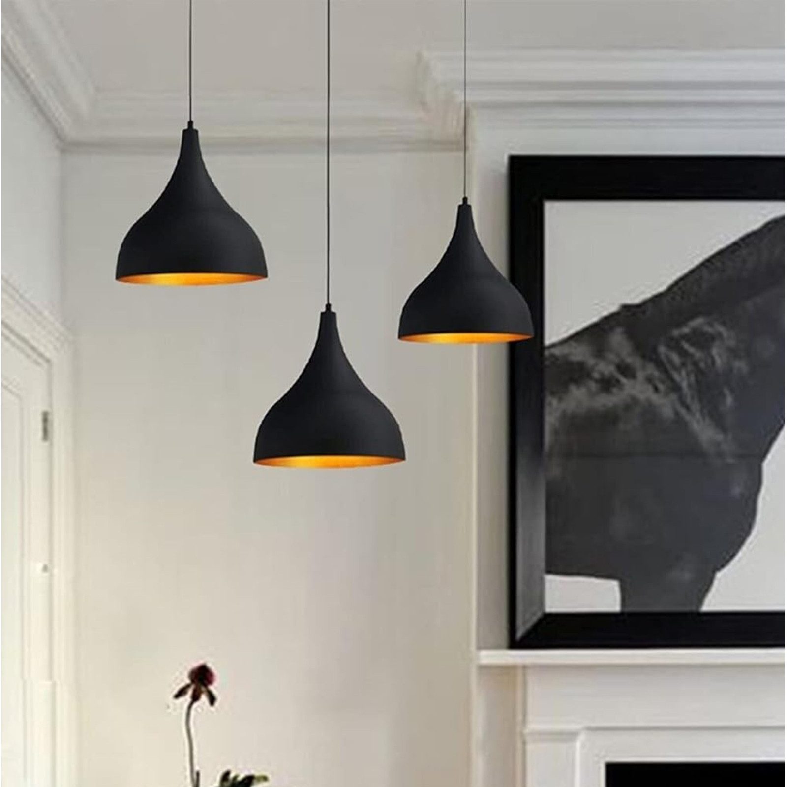 Bamyum Pendelleuchte Bamyum Pendelleuchte Schwarz, Adash, 3 Flammige Metall Ø26 cm Lampe, ohne Leuchtmittel