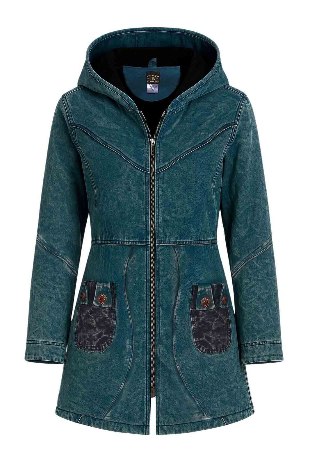 KUNST UND MAGIE Langjacke Vintage Damen Kurz Mantel + Kapuze Stonewashed Ja günstig online kaufen