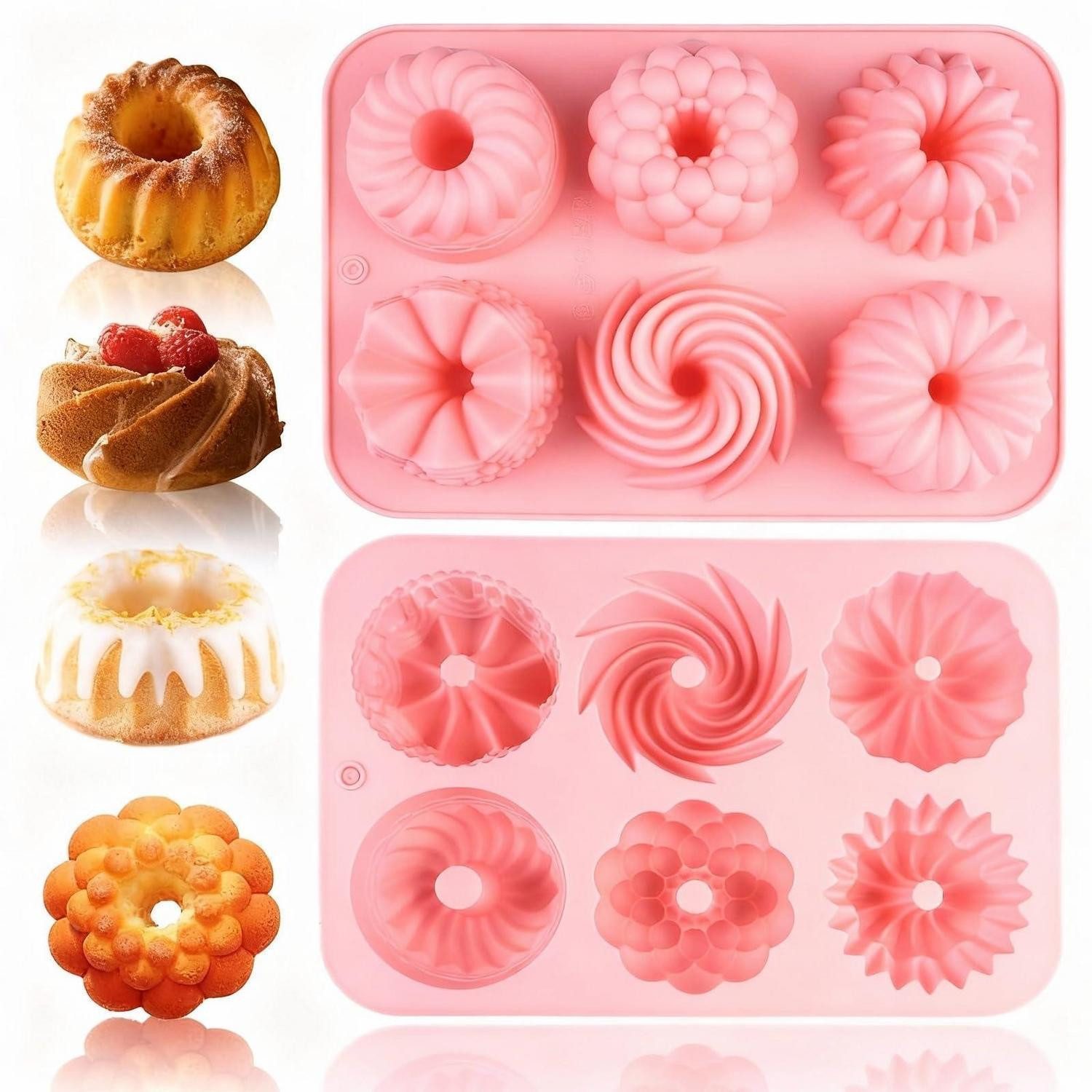 LuxusKollektion Gugelhupfform Silikon Gugelhupfform Mini 2er Set Pink Ø 7cm