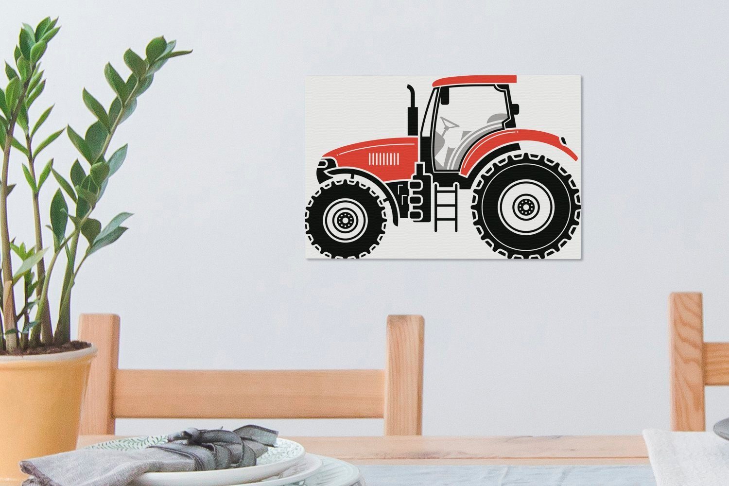 Wandbild Aufhängefertig, 30x20 St), Leinwandbilder, Traktor Rot - - Leinwandbild Schwarz, Wanddeko, (1 OneMillionCanvasses® cm