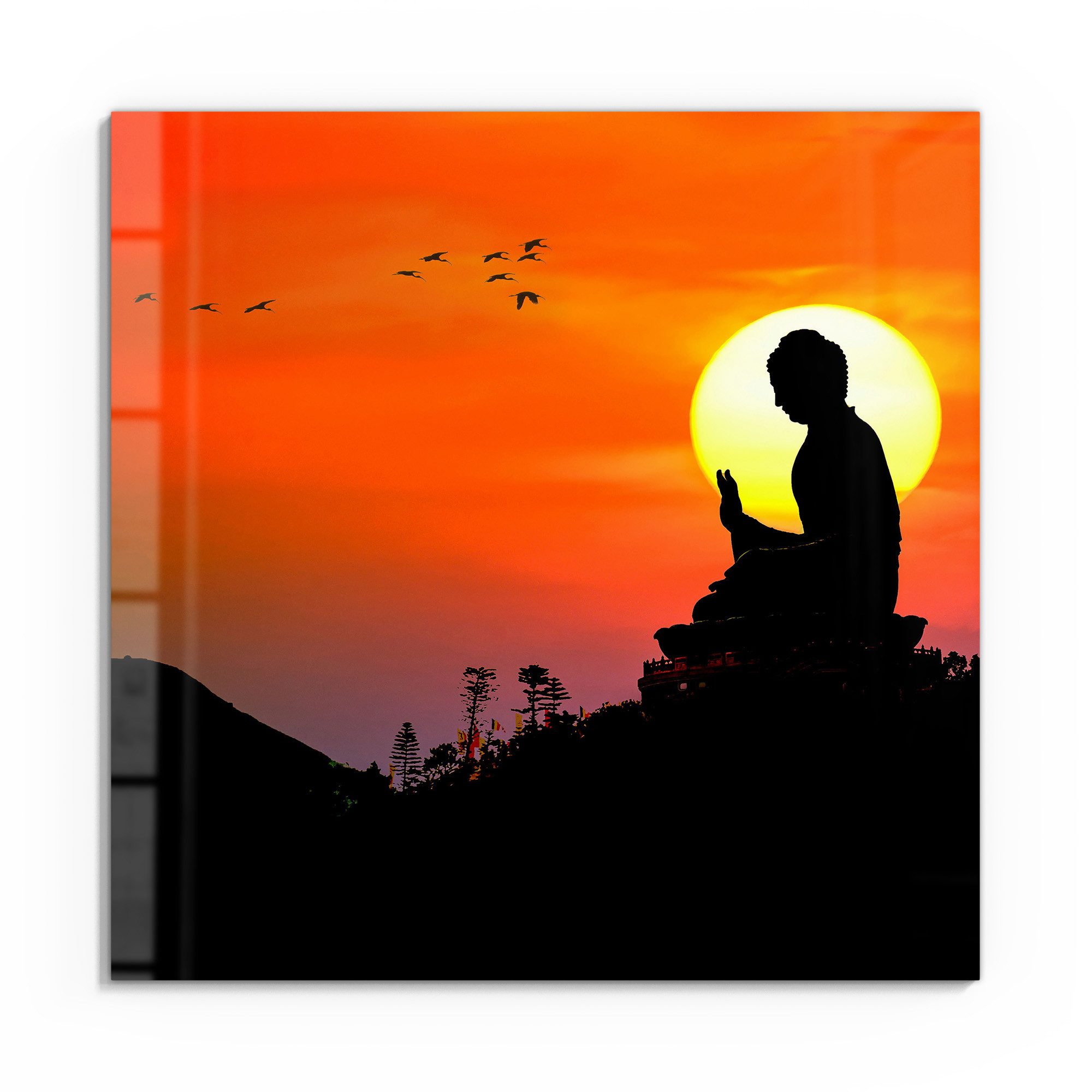 DEQORI Glasbild 'Buddha im Sonnenlicht', 'Buddha im Sonnenlicht', Glas Wandbild Bild schwebend modern