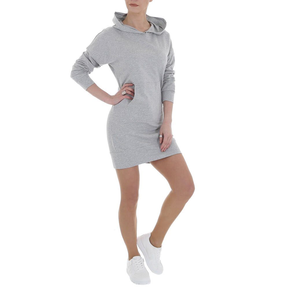 Ital-Design in Freizeit Damen Minikleid Stretch Shirtkleid Grau Kapuze