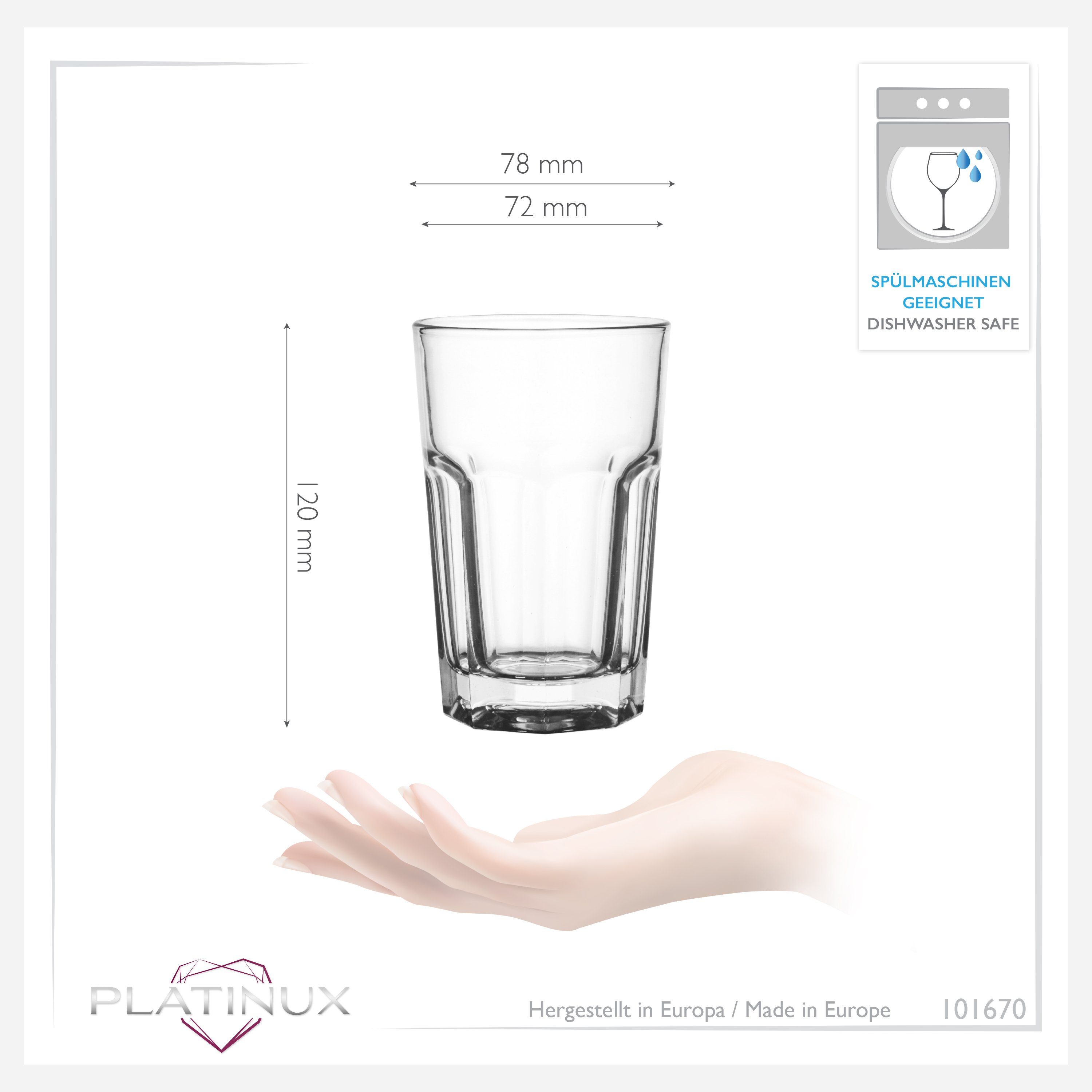 PLATINUX Glas Allzweck-Trinkgläser, Glas, Wassergläser Saftglas 230ml Spülmaschinenfest (max.280ml) stapelbar