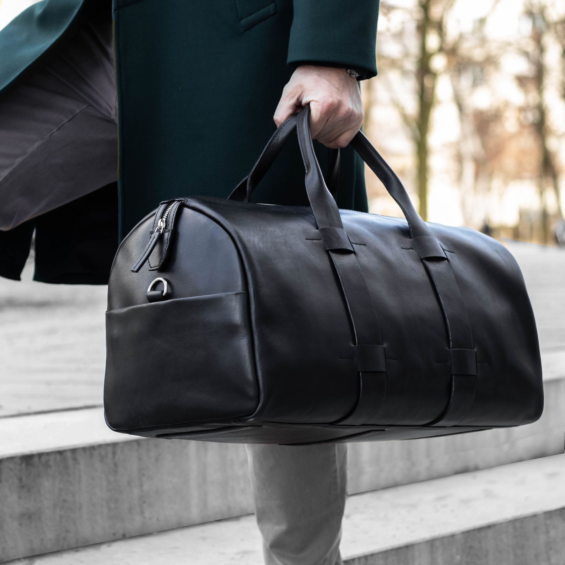 FEYNSINN Umhängetasche echt Leder Weekender groß Ledertasche schwarz TROY, Echtleder Reisegepäck für Damen & Herren, Sporttasche XL schwarz